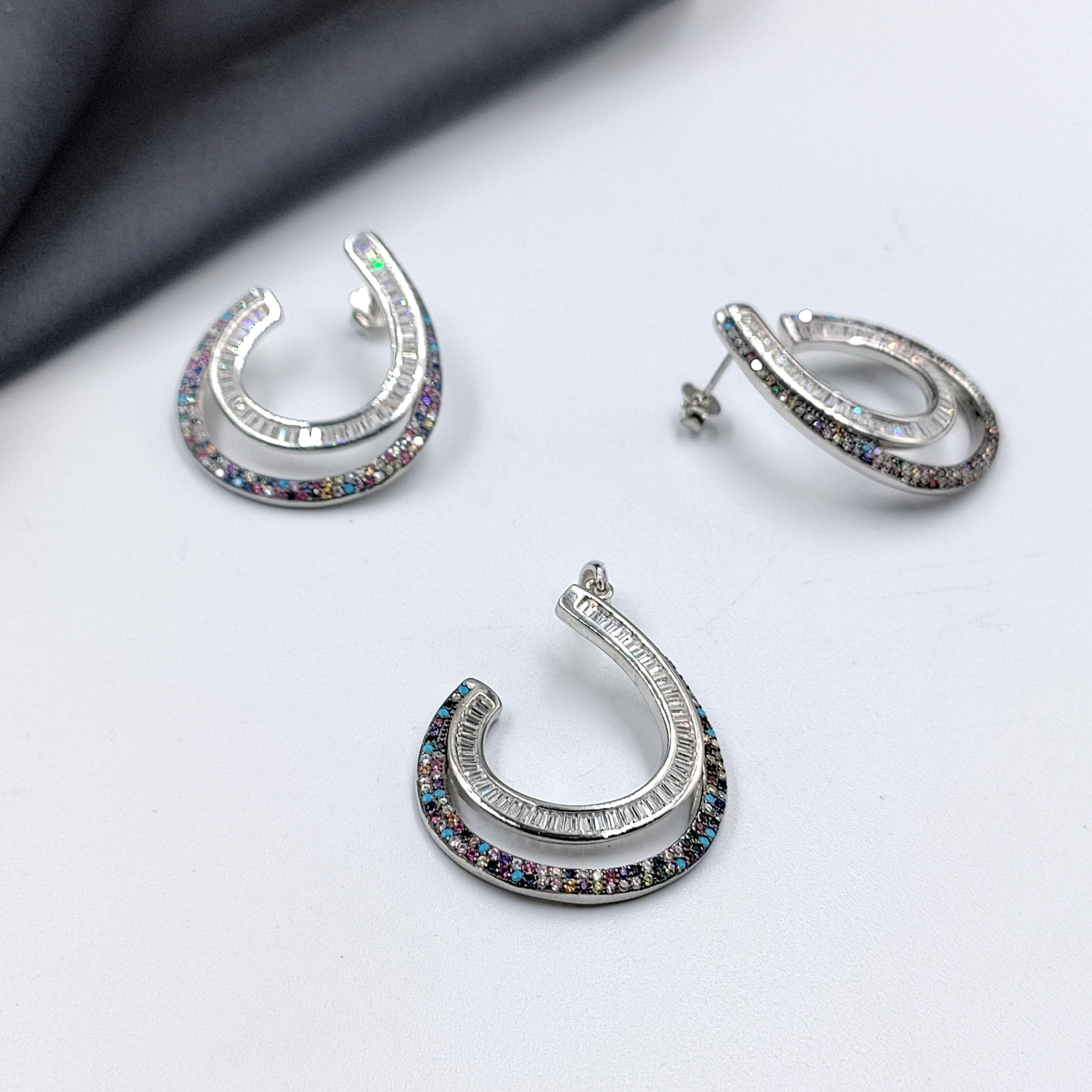 925 Sterling Silver Luxury Modern Twisted Circle Pendant Earrings Set with Push Back Swirl Large Spiral Design Minimalist Handmade Gift