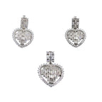 925 Sterling Silver White Sparkle Cubic Zirconia Heart Shape Pendant Earring Set Trendy Handmade Gift for Wedding Enagagment Anniversary