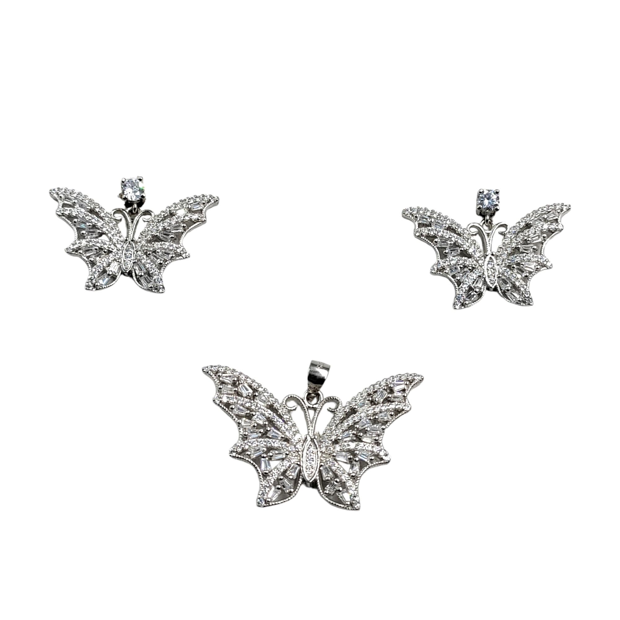 925 Sterling Silver Sparkle CZ Stone Butterfly Shaped Pendant Earring Set Minimal Handmade Gift for Daughter,Girlfriend,Wife