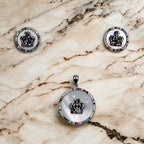 925 Sterling Silver Multicolor Cubic Zirconia Mini Crown Circle Shape Pendant Earring with English Lock Set Minimalist Handmade Gift