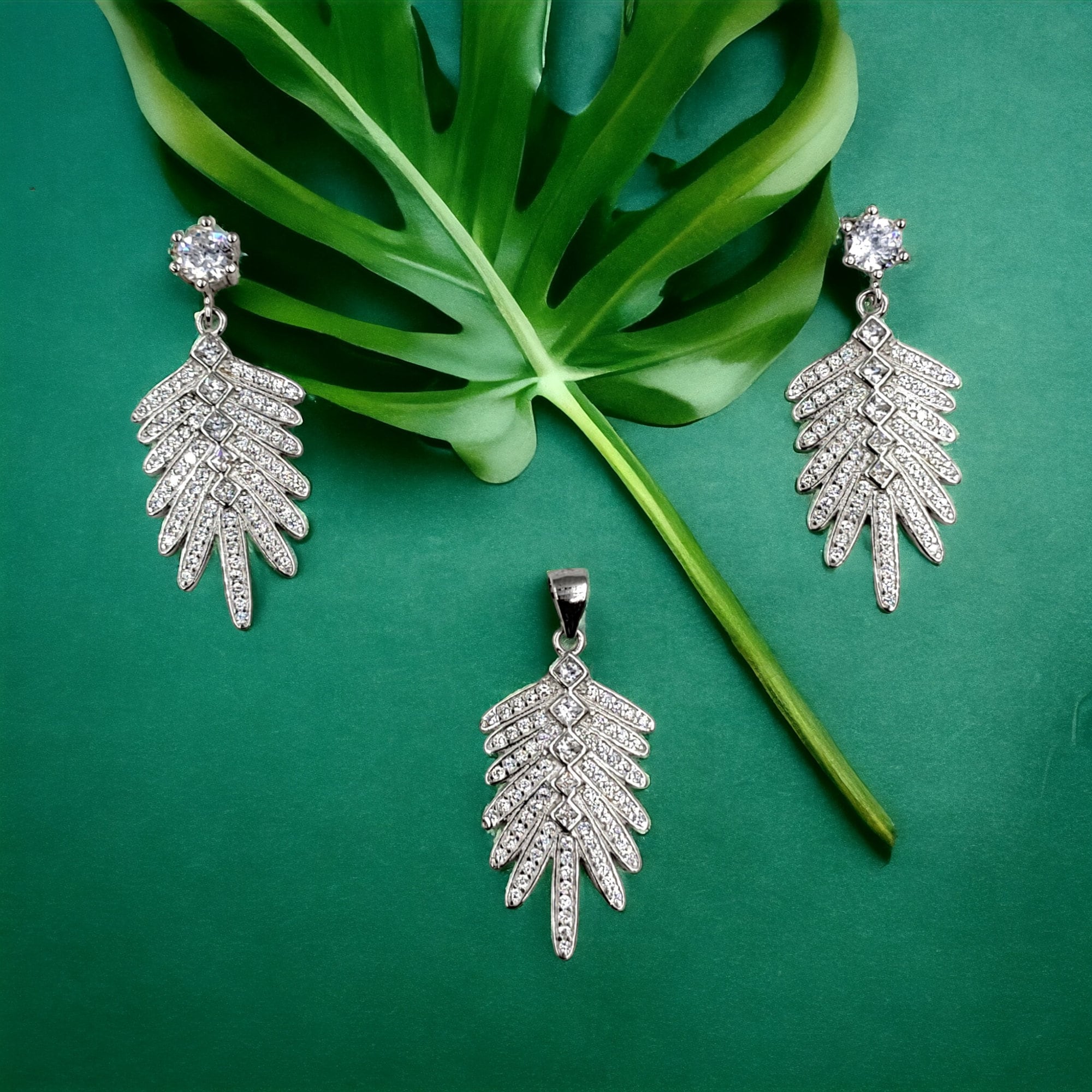 Feather Dangle Drop Earrings with Pendant 925 Sterling Silver Water Drop Sparkling Cubic Zirconia Minimalist Handmade Enagagment Gift