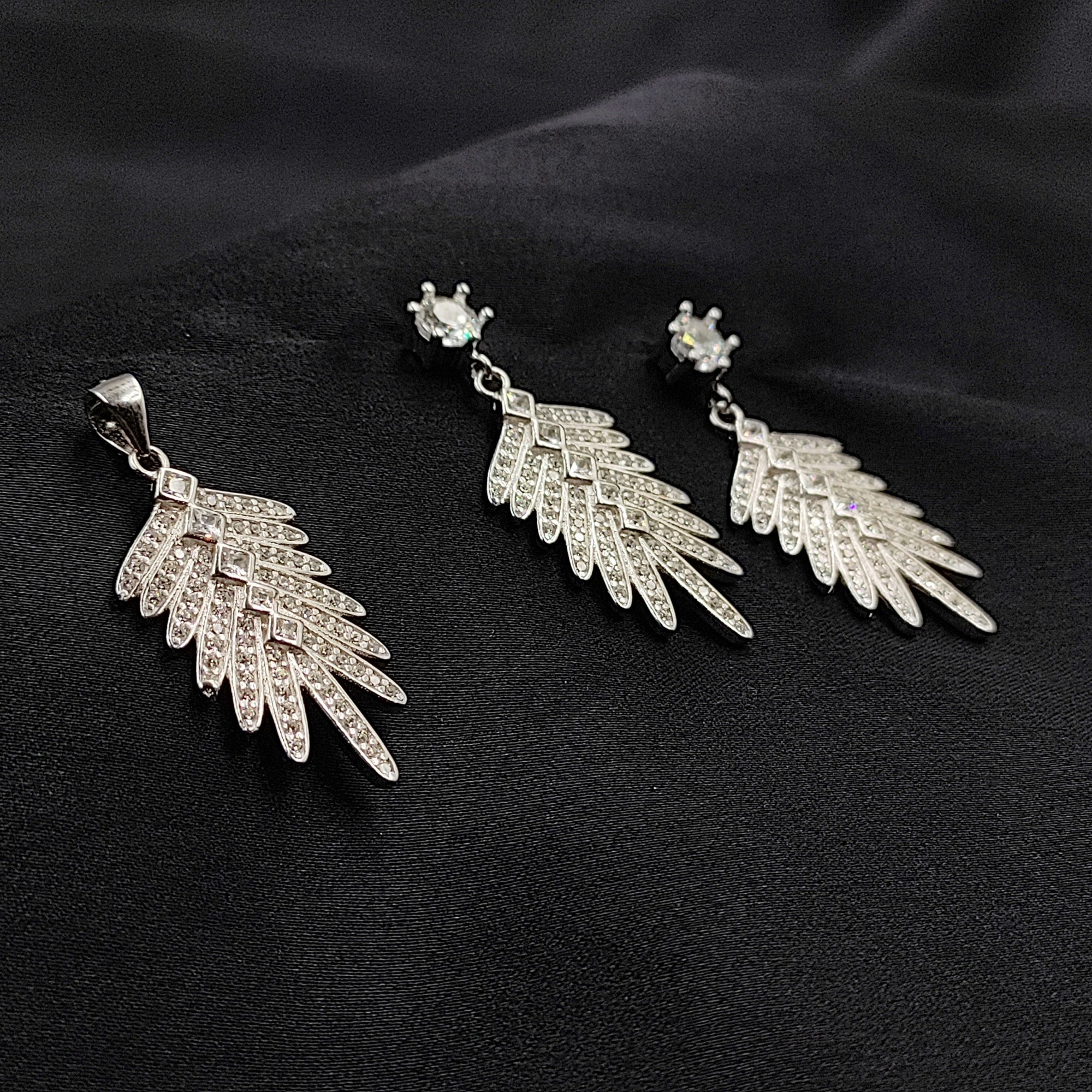 Feather Dangle Drop Earrings with Pendant 925 Sterling Silver Water Drop Sparkling Cubic Zirconia Minimalist Handmade Enagagment Gift