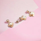 925 Sterling Silver Rose Gold Color with Pearl Flower Pretty Drop Earrings and Pendant Set Minimalist Handmade Gift