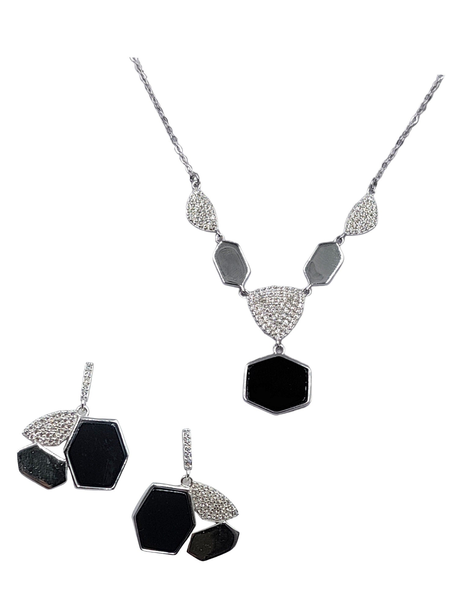 Beautifull Sparkling White CZ Black Necklace Earrings Set for Wedding,Engagment,Anniversay in 925 Sterling Silver Minimalist Handmade Gift