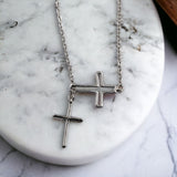 925 Sterling Silver Double Interlocking Cross Charm Stylish Minimalist Handmade Gift for Baptizm, Christmas, New Year
