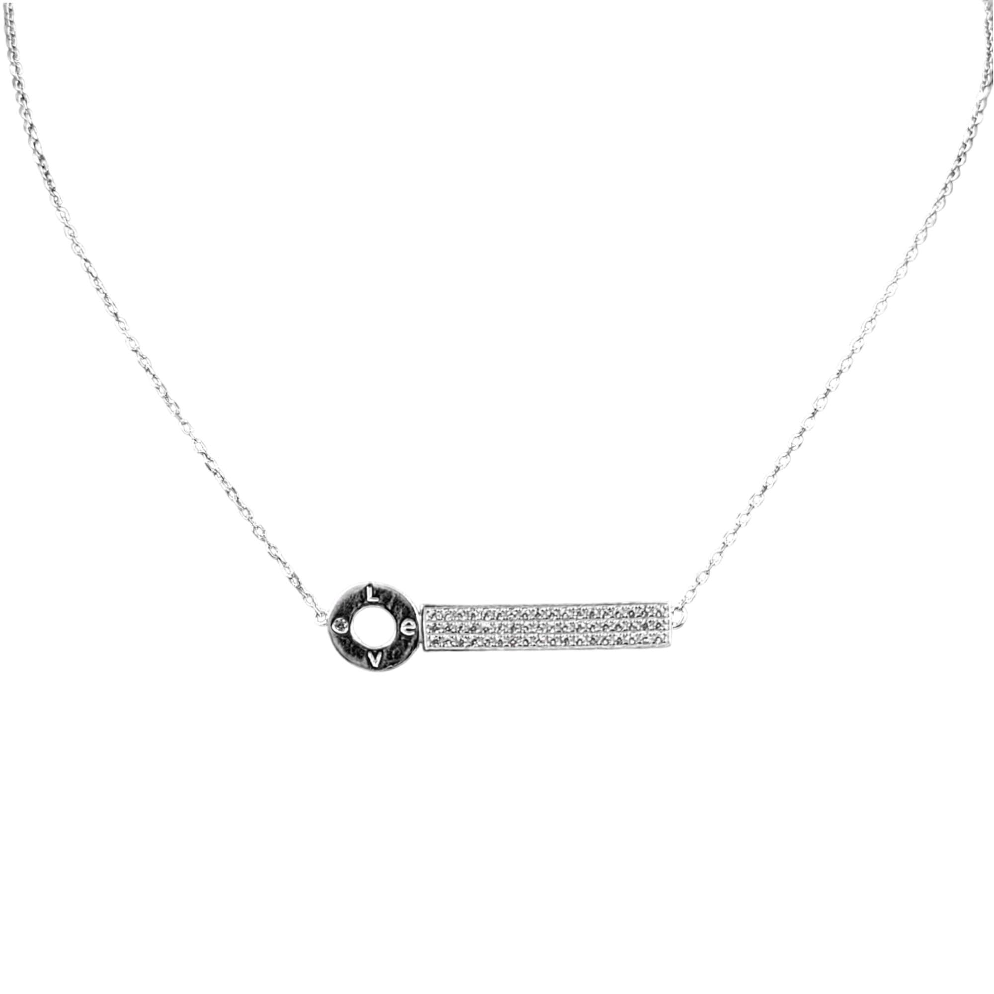 Key Bar with Love Written Necklace 925 Sterling Silver CZ Pendant set Stylish Minimalist Handmade Gift for lover ,boyfriend,Girlfriend