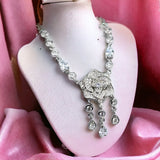 925 Sterling Silver Sparkling Cubic Zirconia Rose Pendant Beautiful Necklace set Wedding Jewellery Stylish Handmade Gift