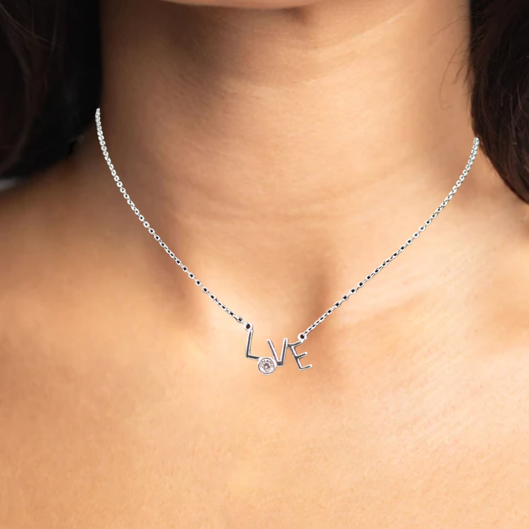 925 Sterling Silver Pave Set Solitaire CZ Necklace Wth Love Charm Pendant set Lovely Minimalist Handmade Enagagment Gift