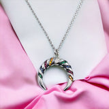 Multi-color Spiral Cubic Zirconia Semi Circle 925 Sterling Silver Moon Pendant Beautiful Adjustable Necklace set Minimalist Handmade Gift