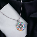 925 Sterling Silver Multi color Cubic Zirconia in Big Round Pendant Beautiful Necklace set Minimalist Handmade Gift for her
