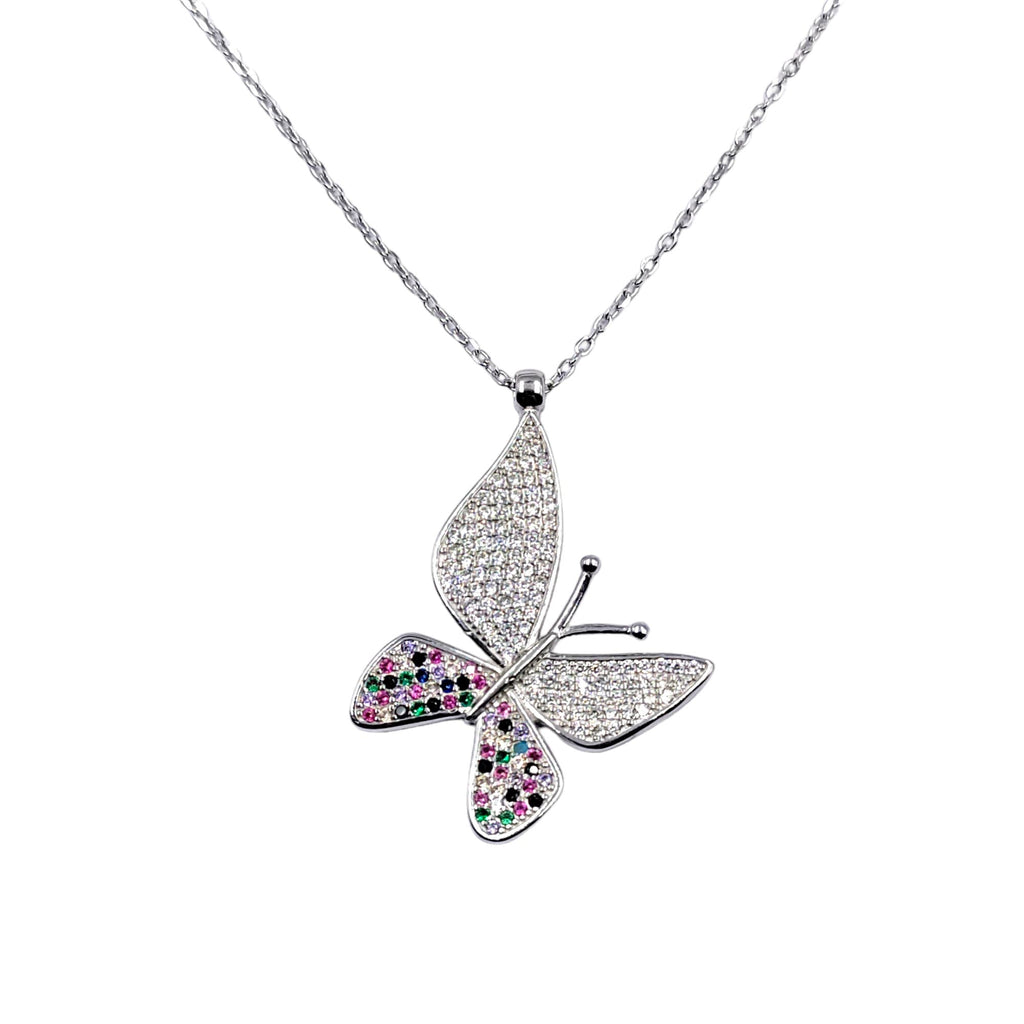 Multicolor CZ Beautifull Large Cross Butterfly Pendant Amazing Necklace Stylish Minimalist Handmade Gift 925 Sterling Silver