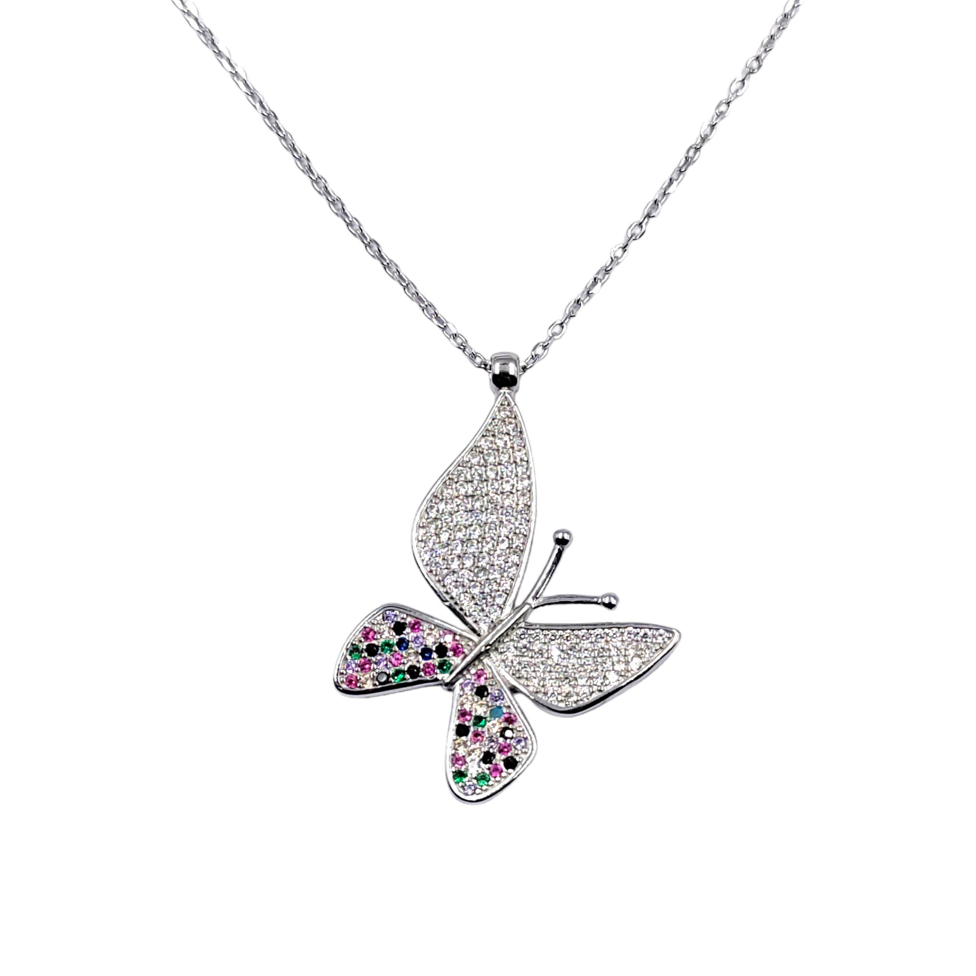 Multicolor CZ Beautifull Large Cross Butterfly Pendant Amazing Necklace Stylish Minimalist Handmade Gift 925 Sterling Silver