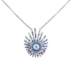 Good Luck Gift 925 Sterling Silver CZ Sun Shaped Blue Silver Evil Eye Necklace Pendant Chain Women Minimalist Handmade Gift for Protection