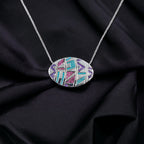 925 Sterling Silver Multi color Zig zag Cubic Zirconia Big Pendant Beautiful Adjustable Necklace set Minimalist Handmade Gift for her