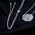 925 Sterling Silver Multi color Zig zag Cubic Zirconia Big Pendant Beautiful Adjustable Necklace set Minimalist Handmade Gift for her
