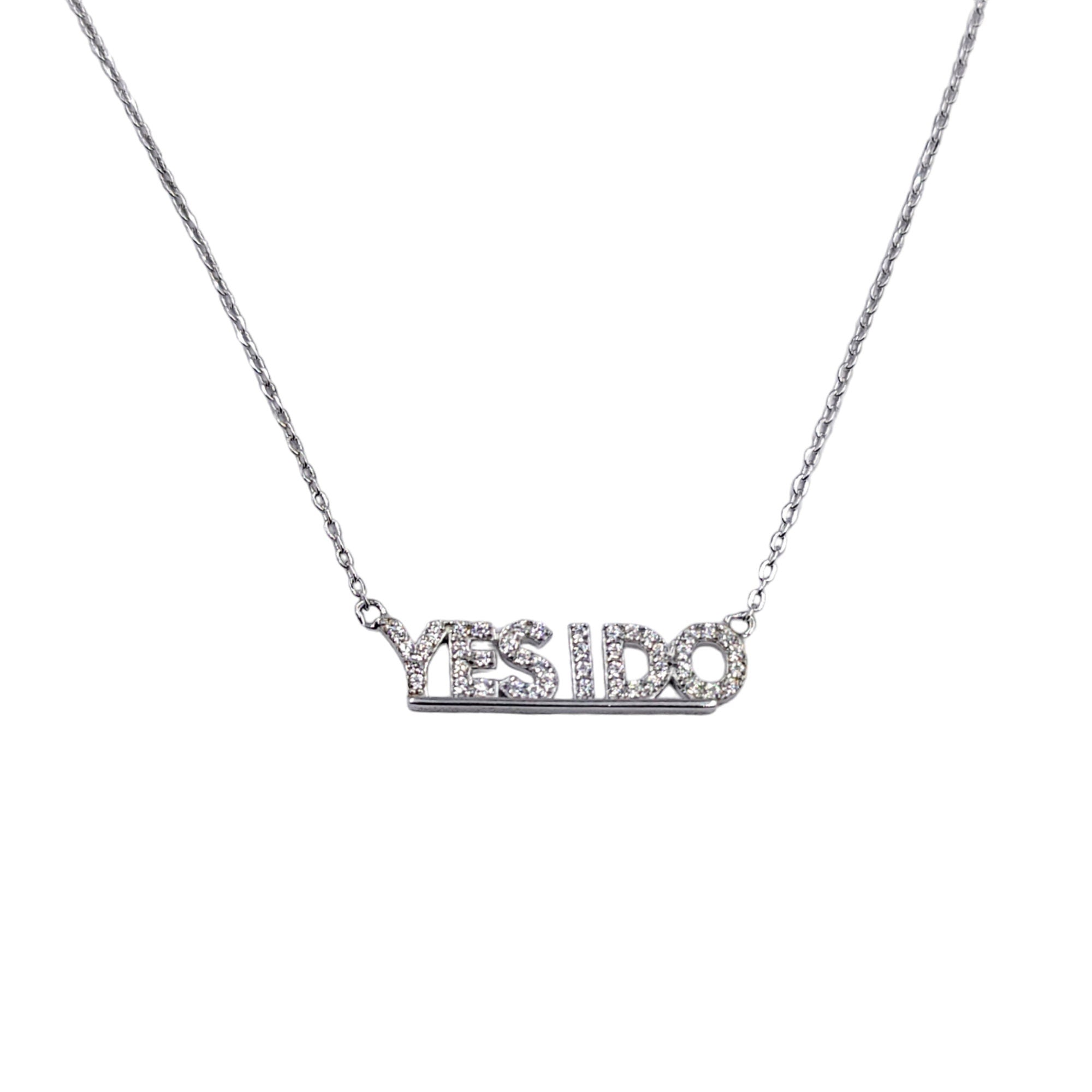 925 Sterling Silver Cubic Zirconia "Yes I Do" Written Necklace Pendant Beautiful Minimalist Handmade lover Proposal Reply Gift