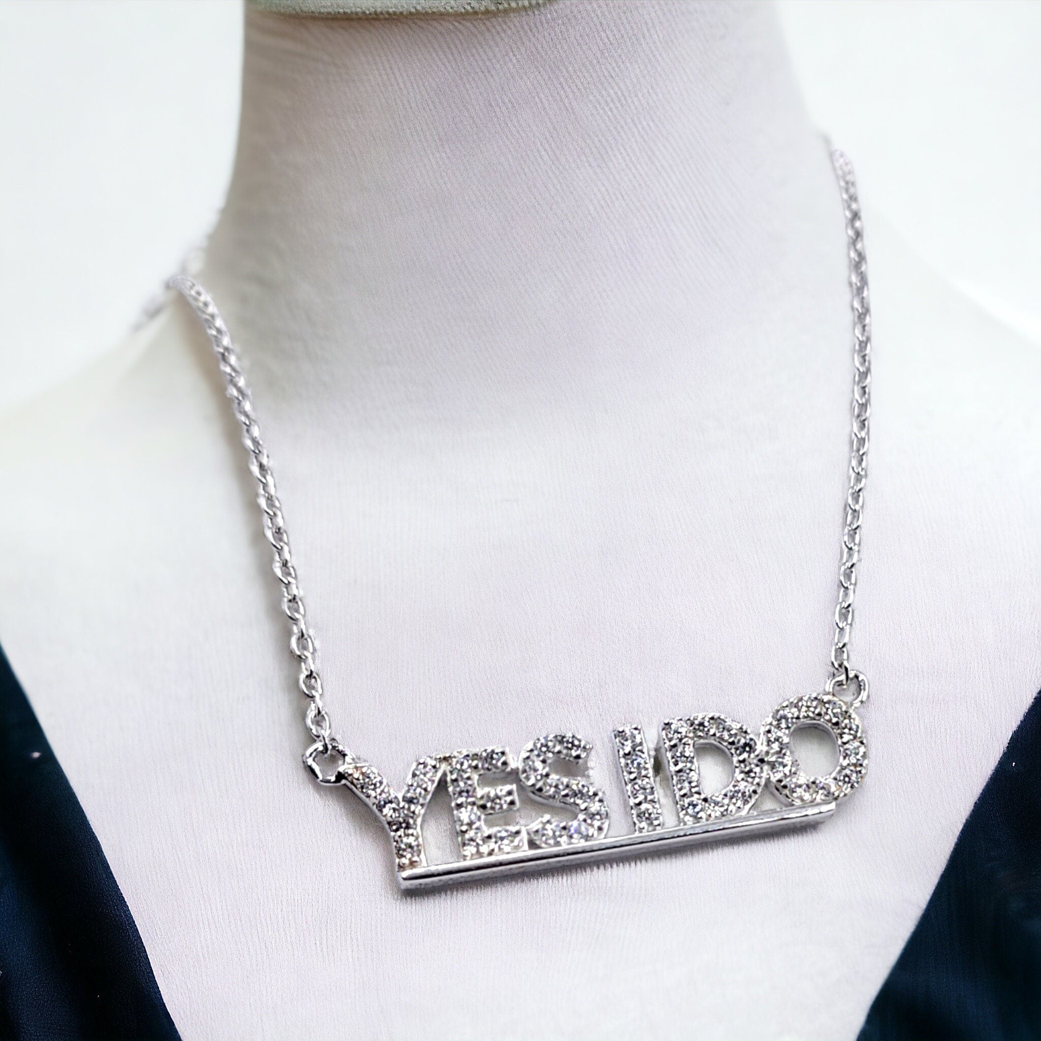 925 Sterling Silver Cubic Zirconia "Yes I Do" Written Necklace Pendant Beautiful Minimalist Handmade lover Proposal Reply Gift