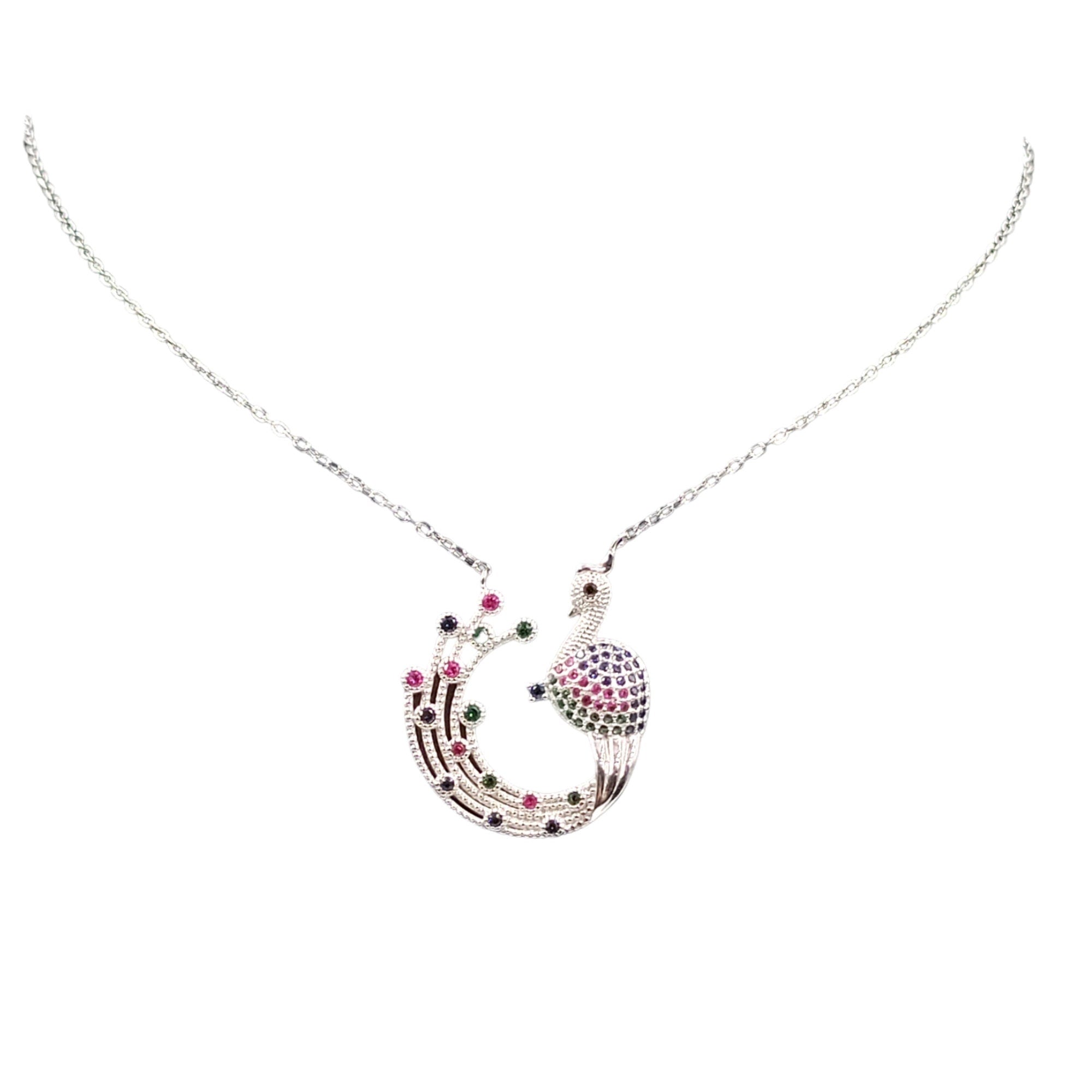 925 Sterling Silver Sparkling Cubic Zirconia Pretty Peacock Pendant Amazing Necklace Stylish Minimalist Handmade Gift