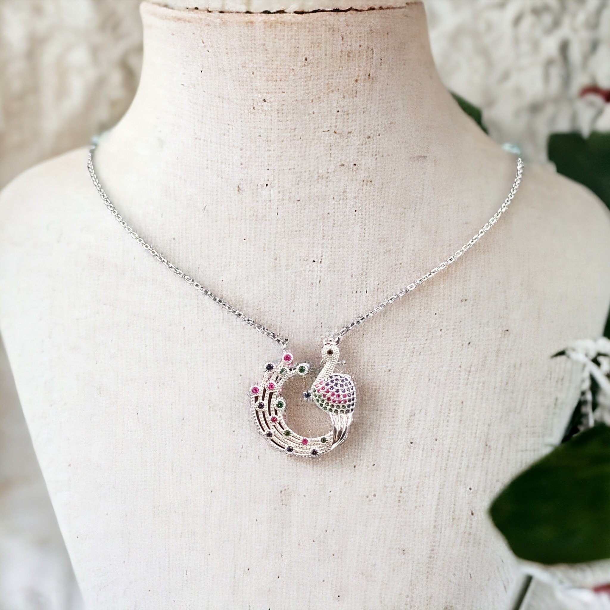 925 Sterling Silver Sparkling Cubic Zirconia Pretty Peacock Pendant Amazing Necklace Stylish Minimalist Handmade Gift