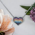 Multicolor Cubic Zirconia Big Heart Pendant Unisex 925 Solid Silver Necklace Minimalist Handmade Gift for lover,Girlfriend,Wife