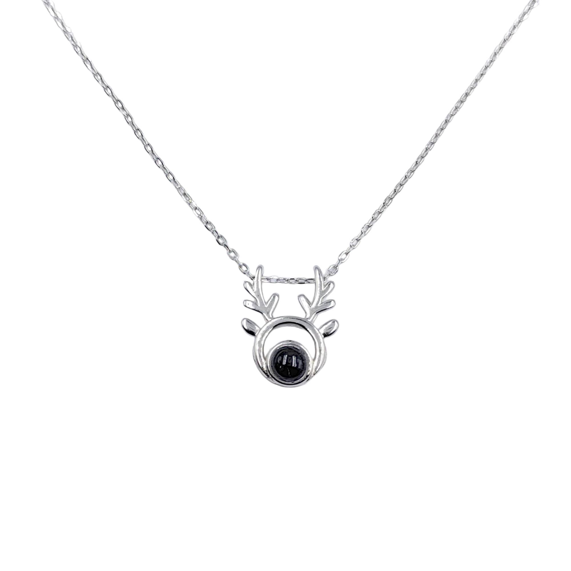 925 Sterling Silver Grey Cubic Zirconia Silver Round Deer Christmas deer I love you Projection Romantic Love Memory Women Necklace