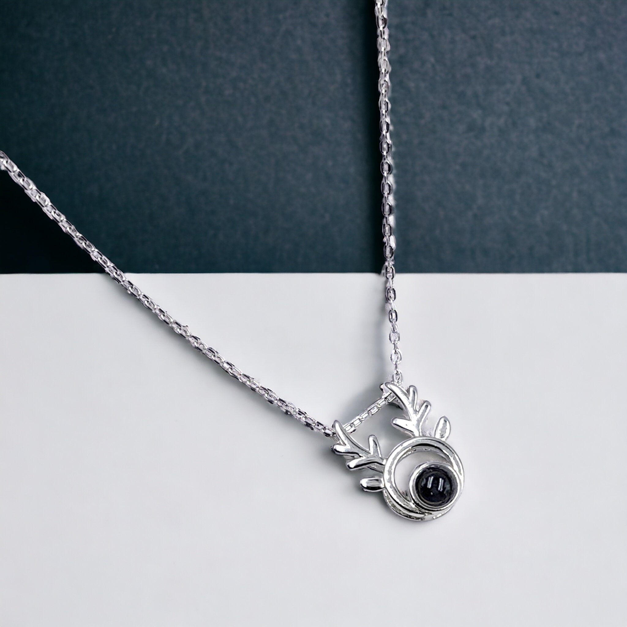 925 Sterling Silver Grey Cubic Zirconia Silver Round Deer Christmas deer I love you Projection Romantic Love Memory Women Necklace