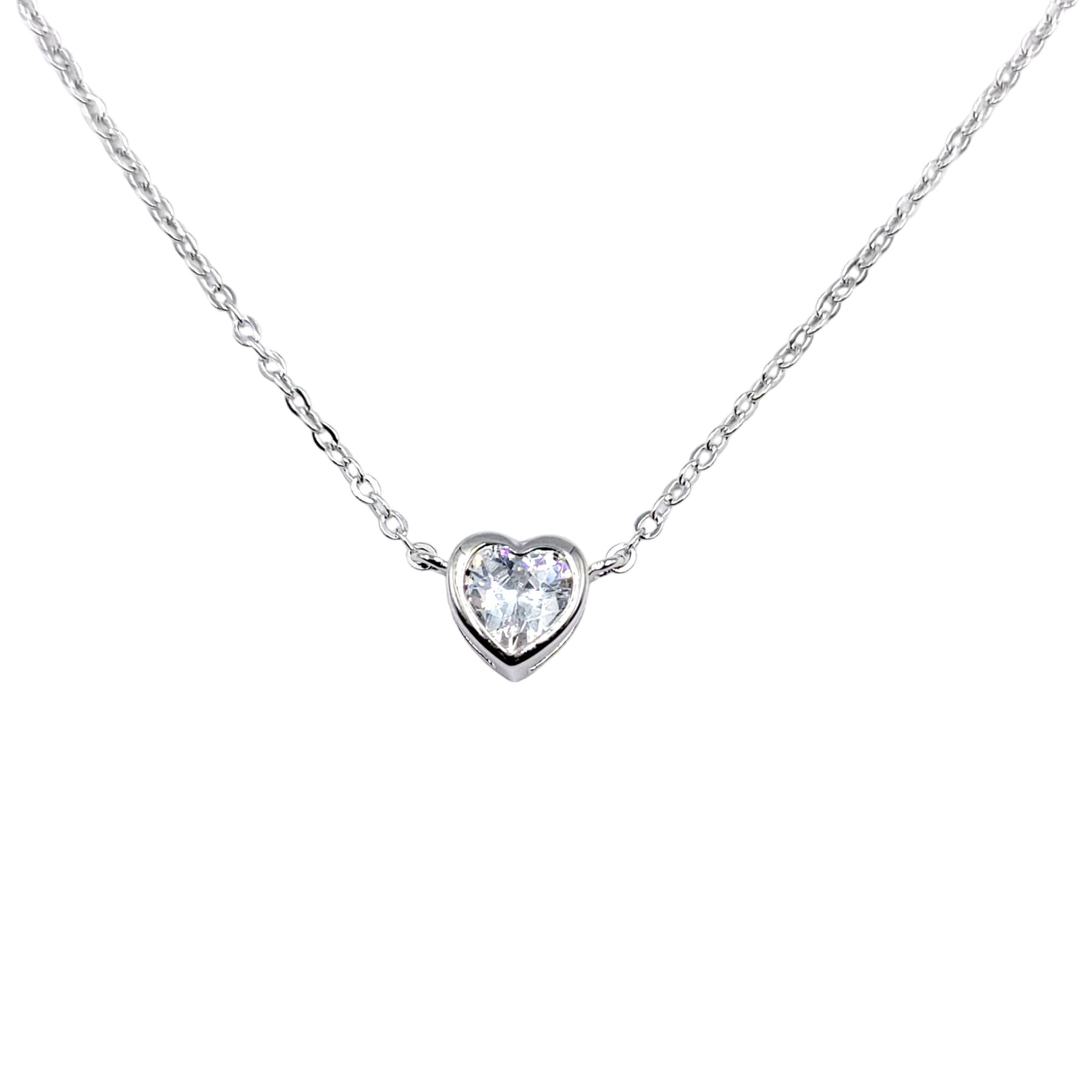 925 Sterling Silver Solitaire Tiny Little Heart Charm Necklace Pendant set Lovely Minimalist Handmade Gift for lover