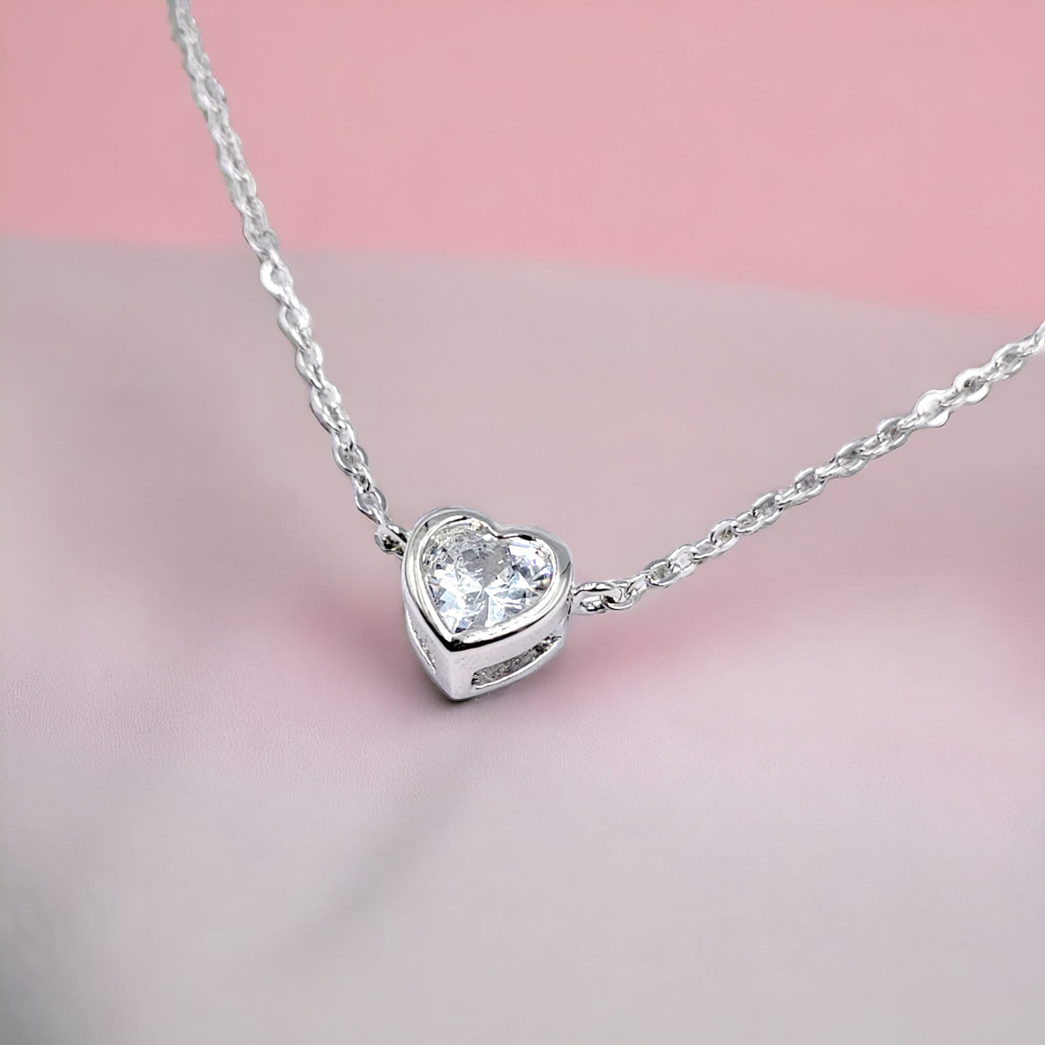 925 Sterling Silver Solitaire Tiny Little Heart Charm Necklace Pendant set Lovely Minimalist Handmade Gift for lover