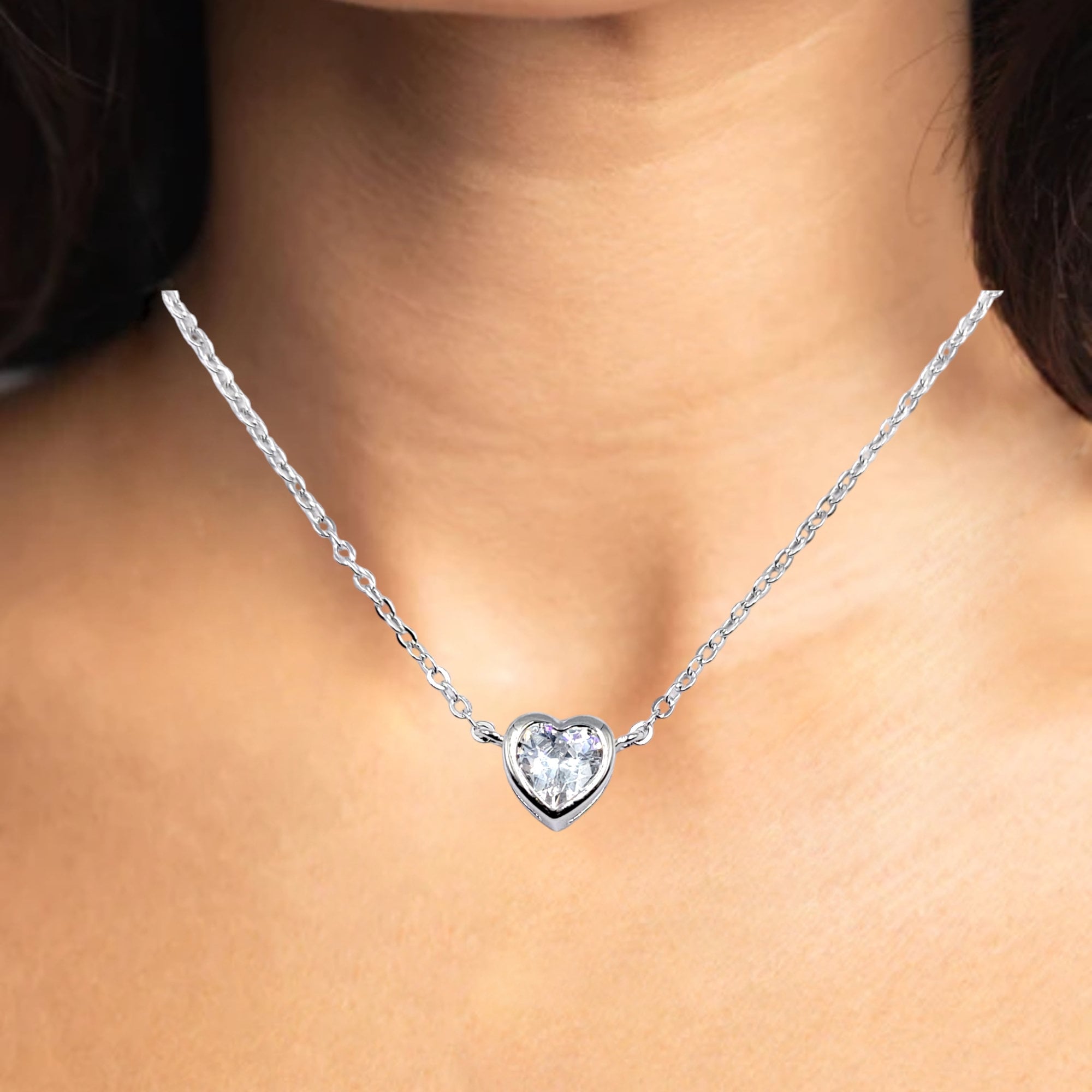 925 Sterling Silver Solitaire Tiny Little Heart Charm Necklace Pendant set Lovely Minimalist Handmade Gift for lover