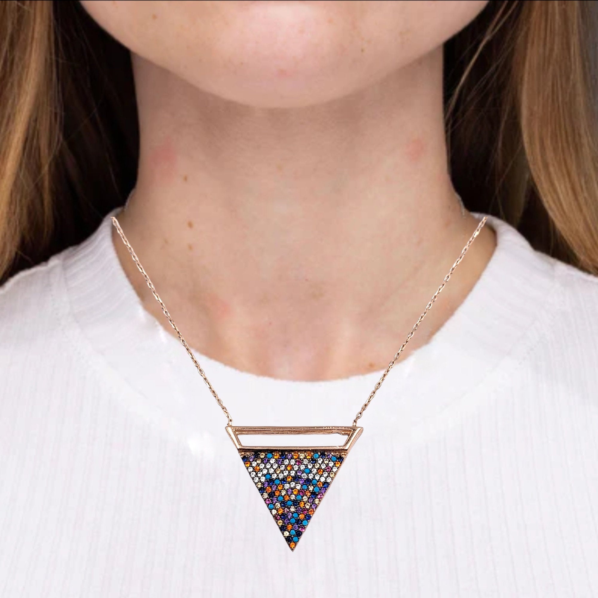 Pyramid Pendant Mixed Inverted Big Triangle Necklace Pendant Chain for Women Minimalist Geomatrcis Handmade Gift in 925 Solid Silver