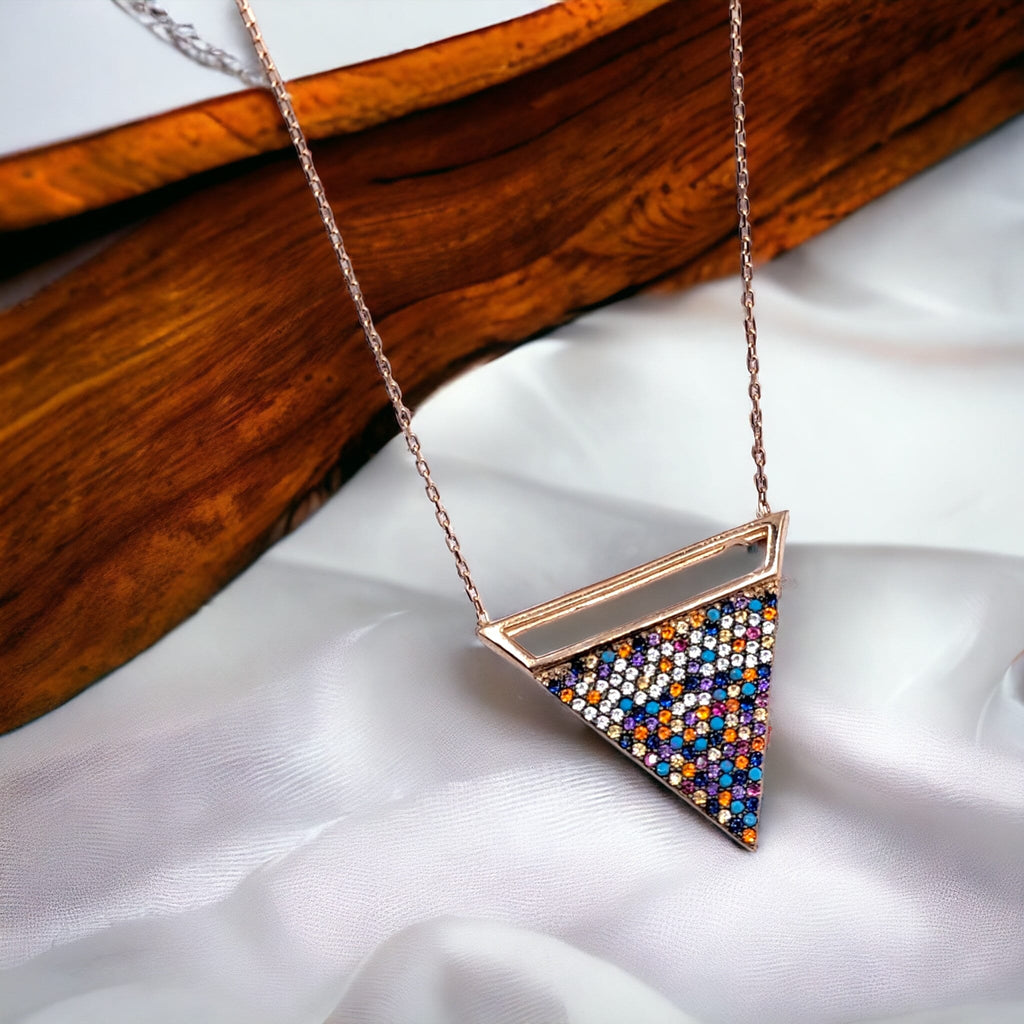 Pyramid Pendant Mixed Inverted Big Triangle Necklace Pendant Chain for Women Minimalist Geomatrcis Handmade Gift in 925 Solid Silver