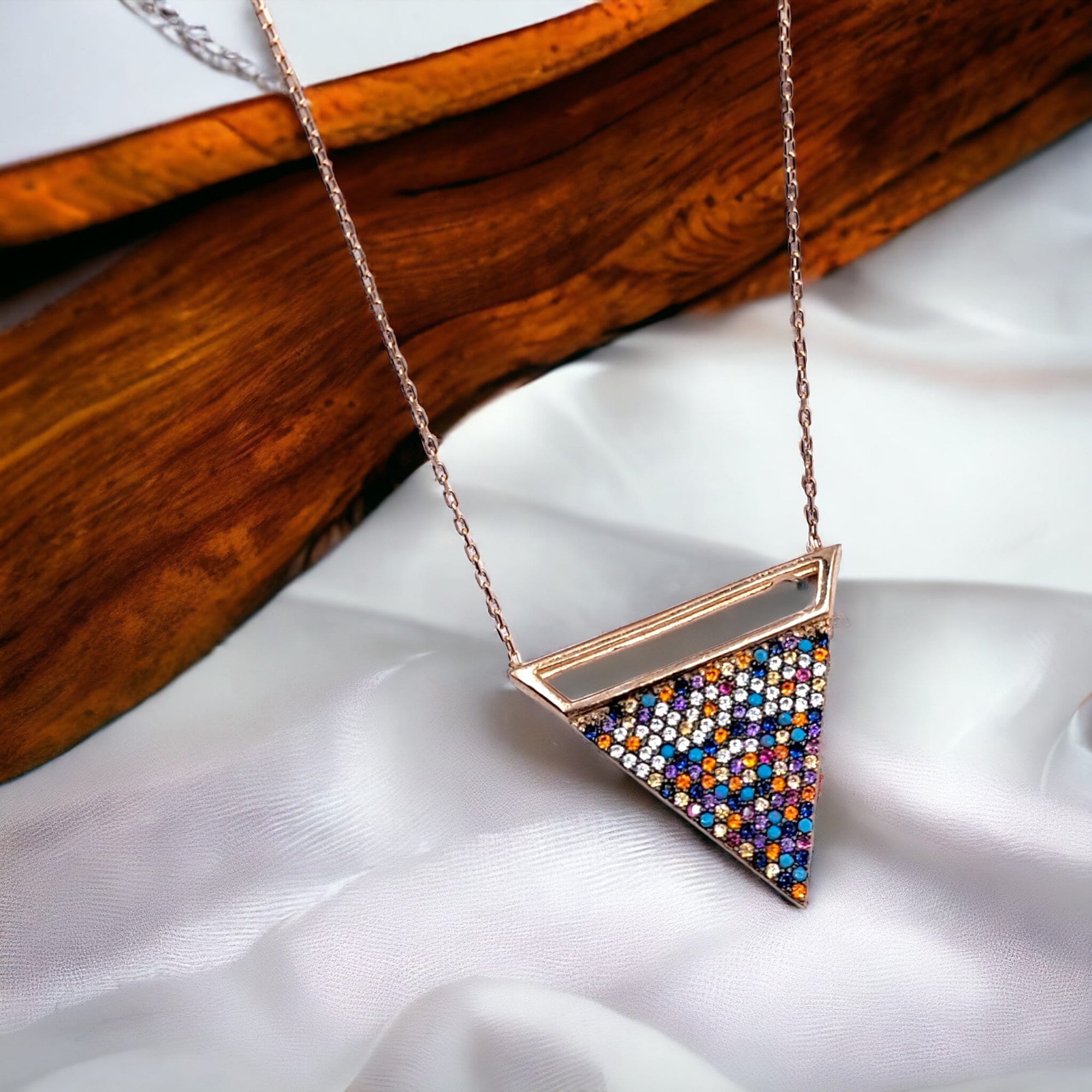 Pyramid Pendant Mixed Inverted Big Triangle Necklace Pendant Chain for Women Minimalist Geomatrcis Handmade Gift in 925 Solid Silver