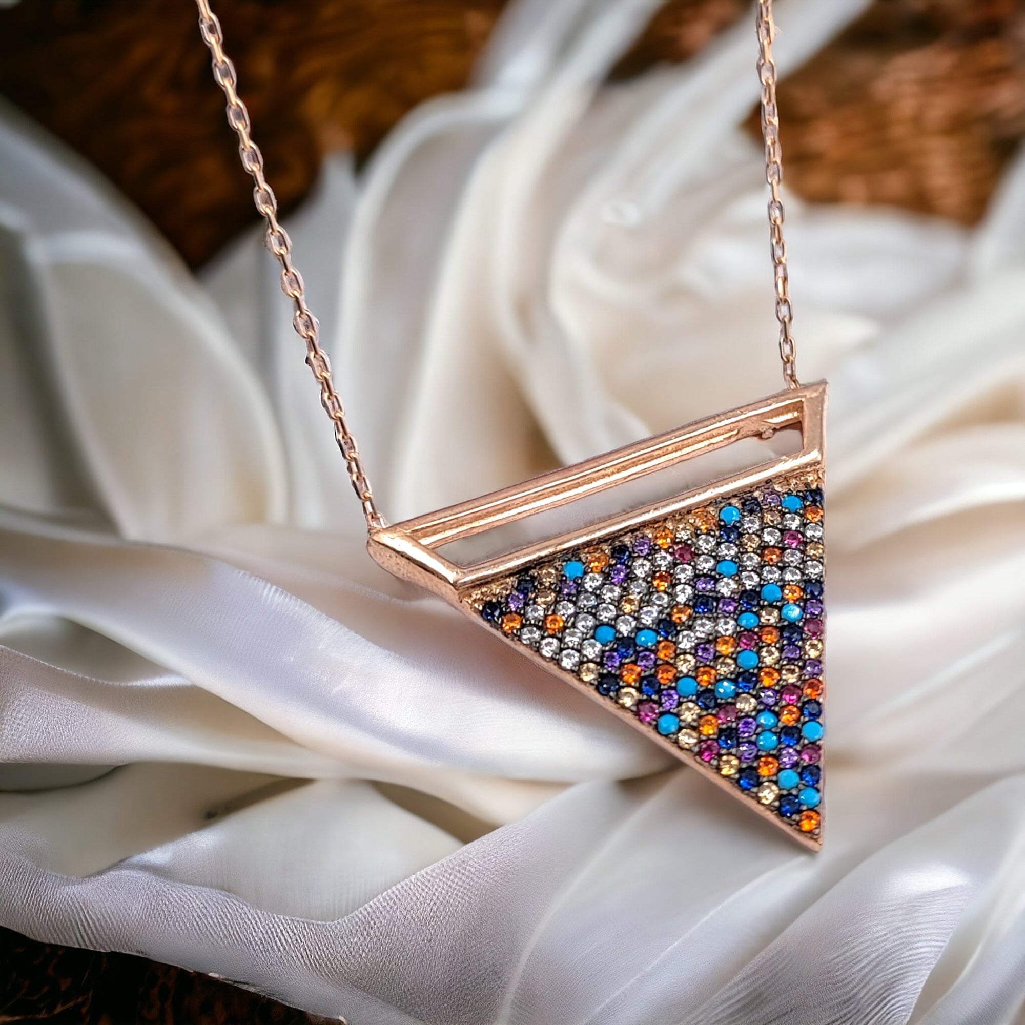 Pyramid Pendant Mixed Inverted Big Triangle Necklace Pendant Chain for Women Minimalist Geomatrcis Handmade Gift in 925 Solid Silver