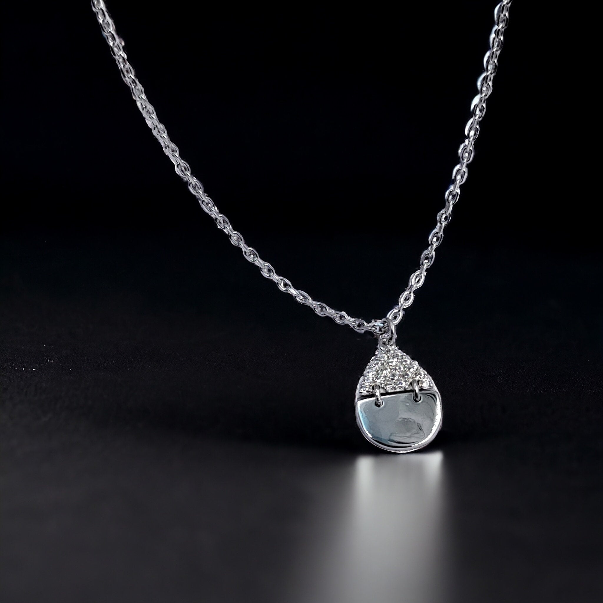 925 Sterling Silver Pear Shape Pendant Half CZ Necklace set Lovely Minimalist Handmade Gift for lover,Girlfriend,Wife