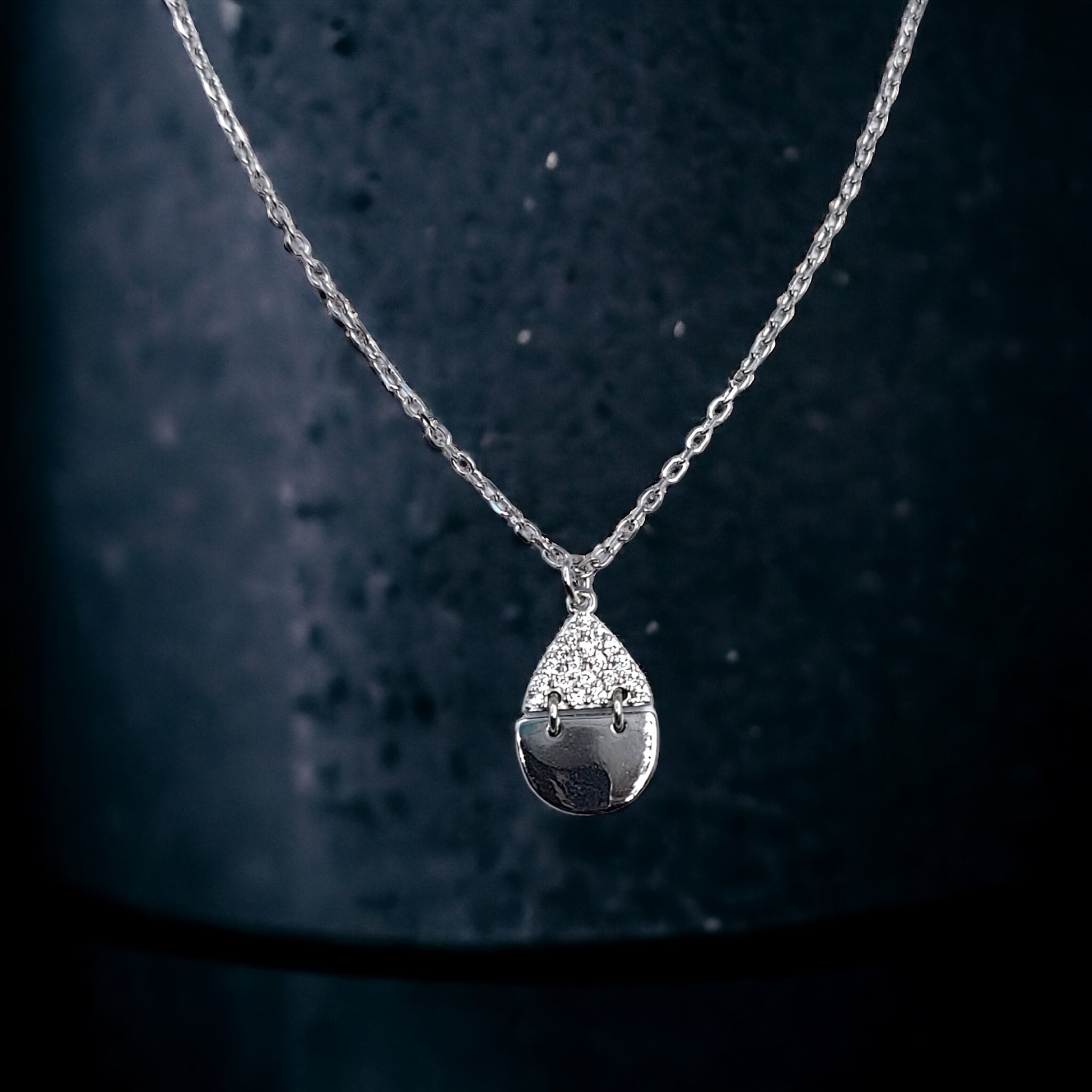 925 Sterling Silver Pear Shape Pendant Half CZ Necklace set Lovely Minimalist Handmade Gift for lover,Girlfriend,Wife