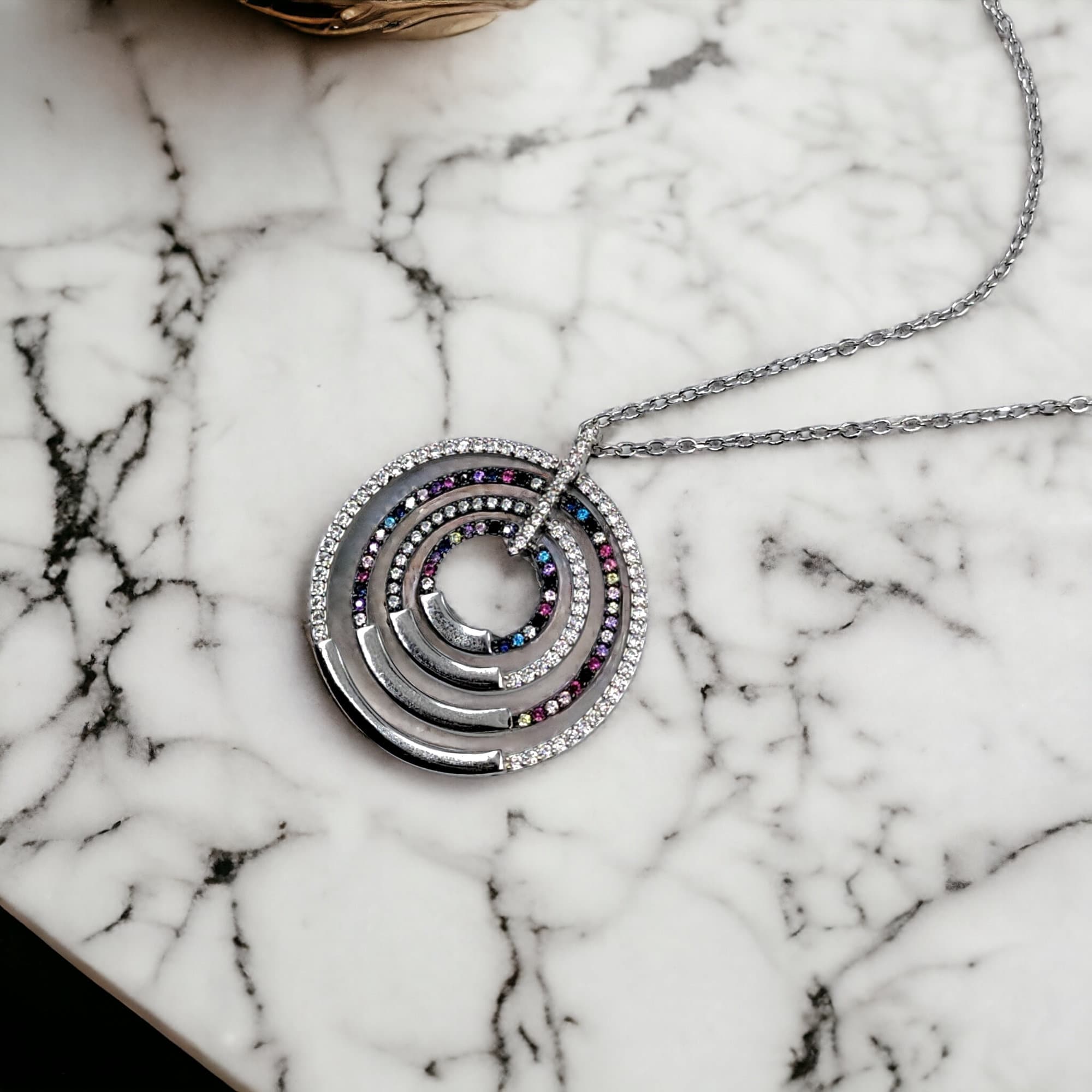 925 Sterling Silver Multi color Cubic Zirconia in Multi circles Pendant Beautiful Necklace set Minimalist Handmade Gift for her
