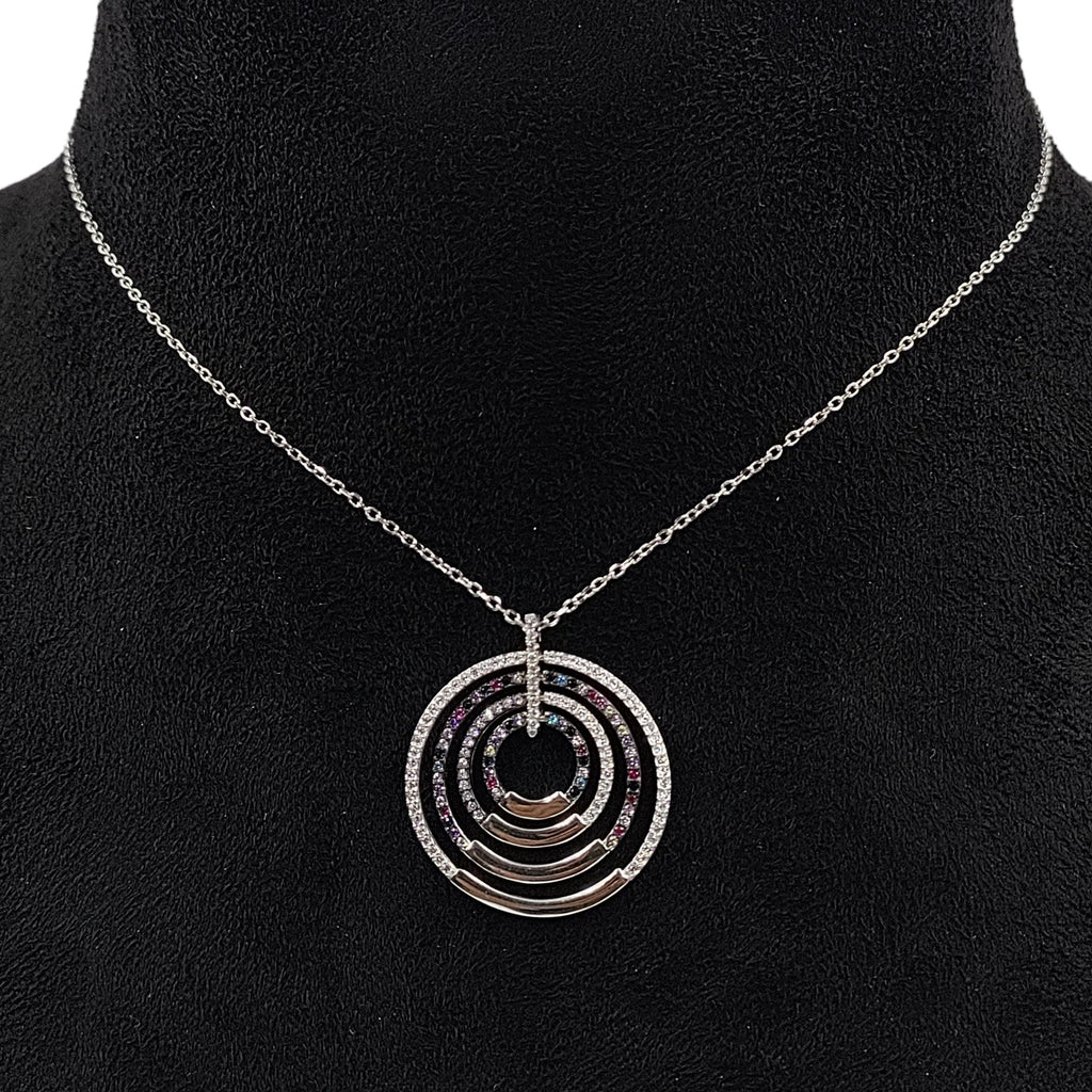 925 Sterling Silver Multi color Cubic Zirconia in Multi circles Pendant Beautiful Necklace set Minimalist Handmade Gift for her