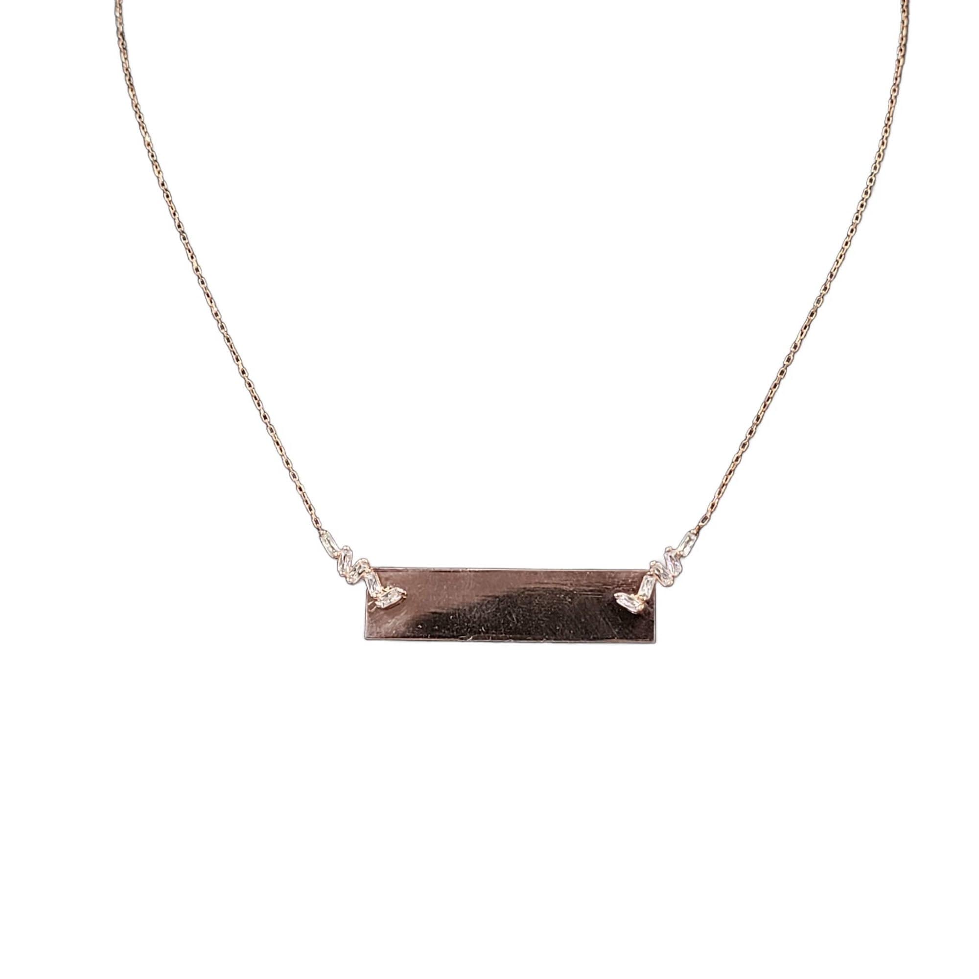 925 Sterling Silver Rectangular Rose Gold Plated Bar Penadant with CZ Zigzag Pattern Pendant Beautiful Necklace set Minimalist Handmade Gift
