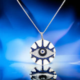 Sparkling Shiny Round Big Blue Silver Evil Eye Necklace Pendant Chain for Women Minimalist Handmade Gift for Protection