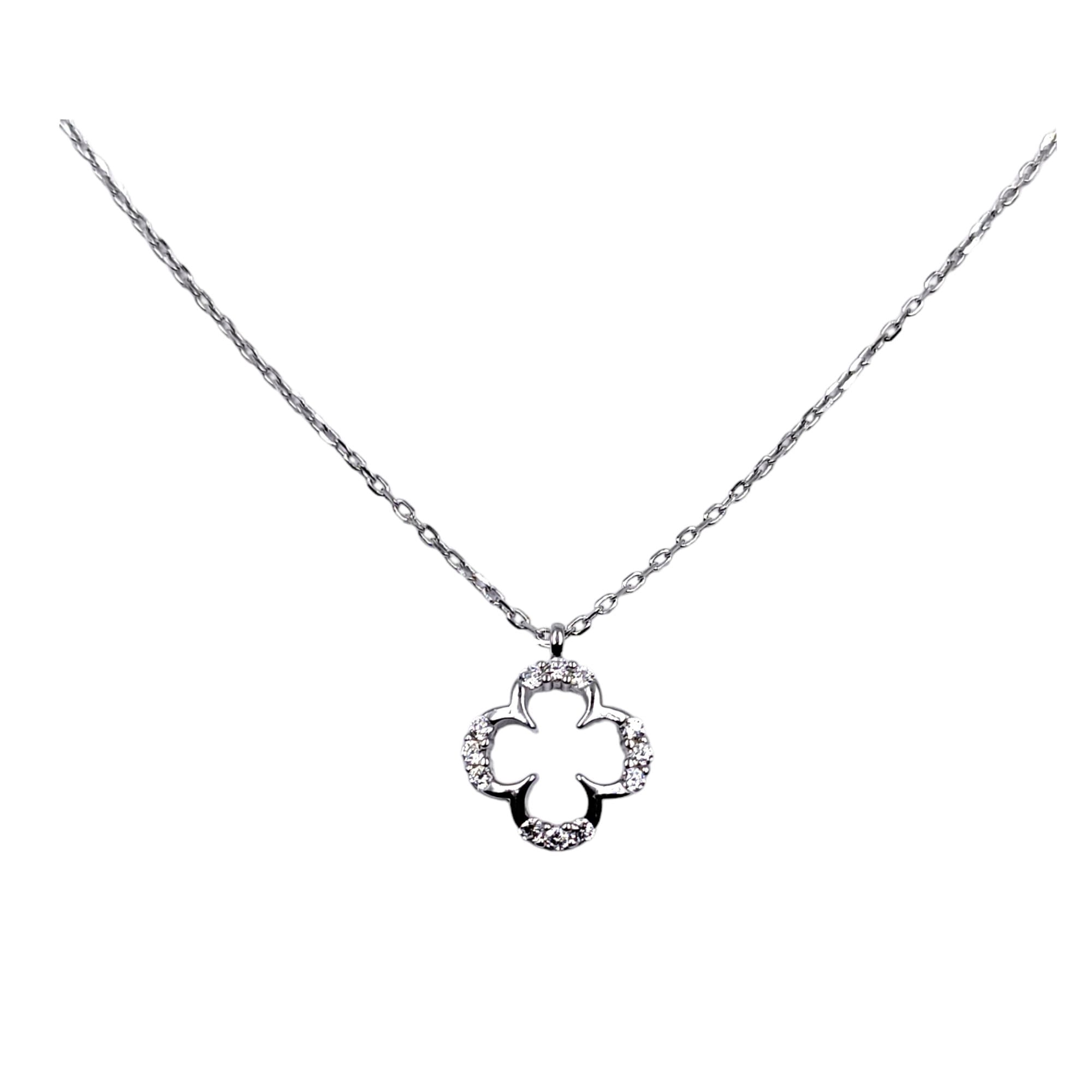 925 Solid Silver Little Clover Charm CZ Outline Pendant Chain Set for Women Beautiful Necklace Minimalist Handmade Gift