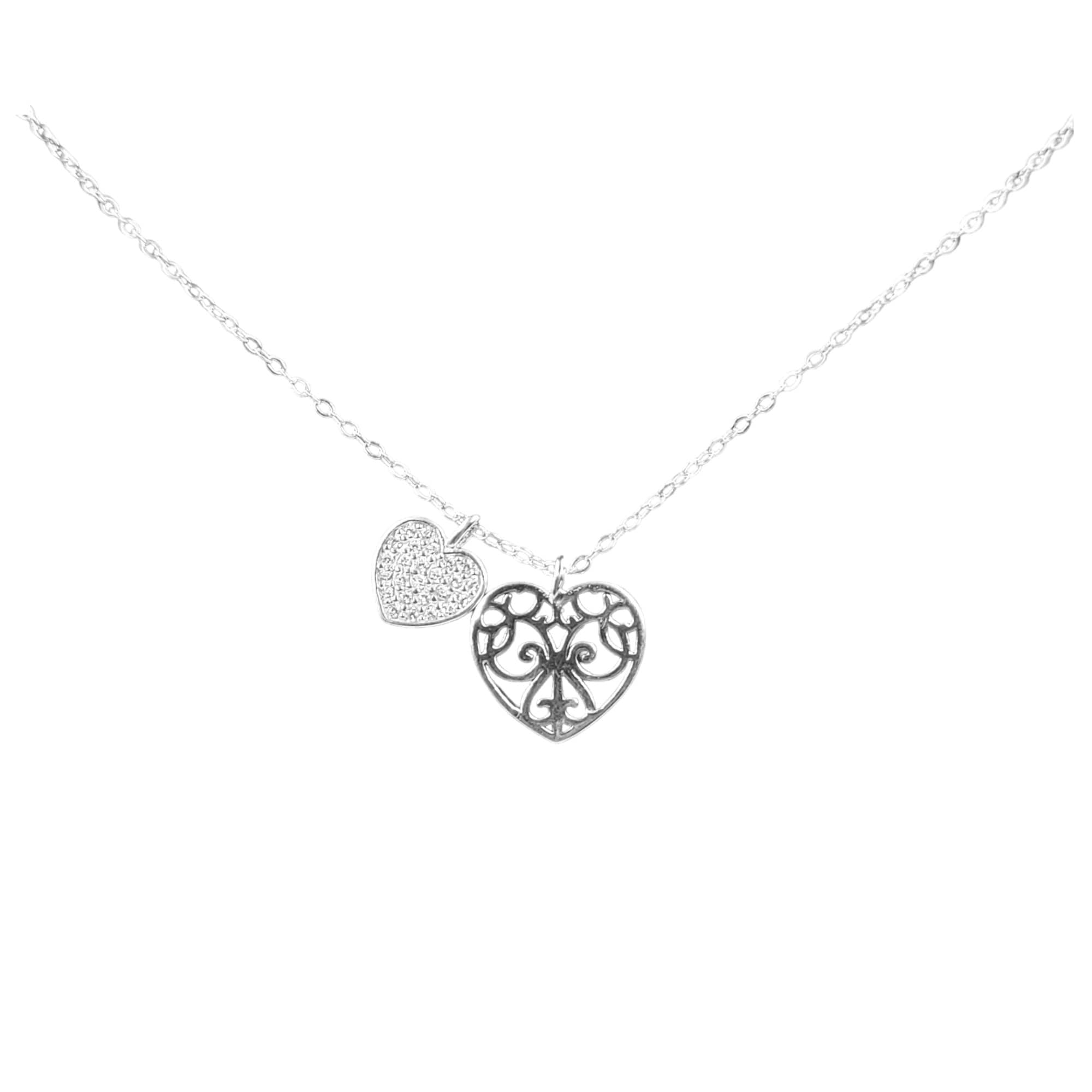 925 Sterling Silver Double Heart Pendant Necklace Set Lovely Twin Heart Jewellery Minimalist Handmade Gift for lover