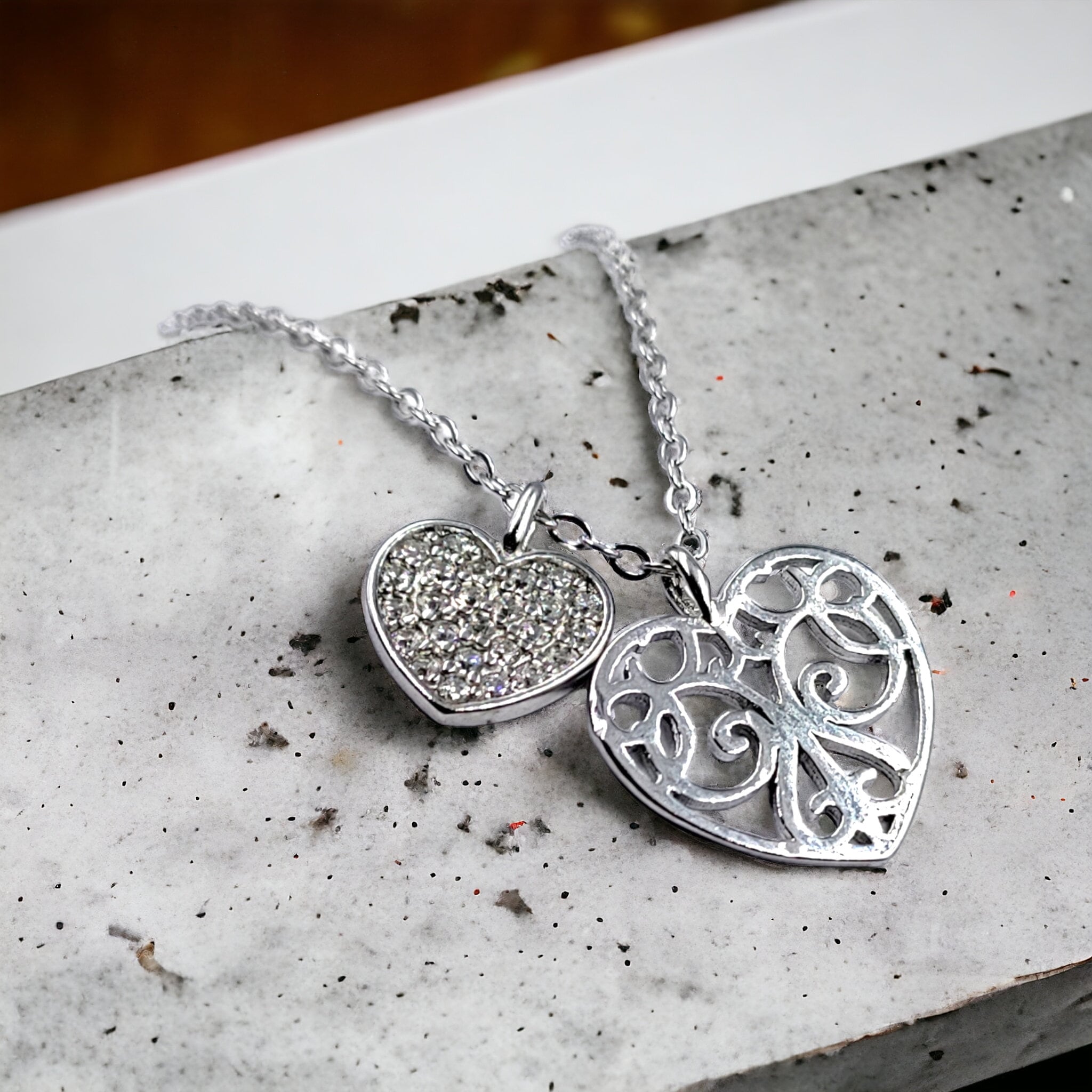 925 Sterling Silver Double Heart Pendant Necklace Set Lovely Twin Heart Jewellery Minimalist Handmade Gift for lover