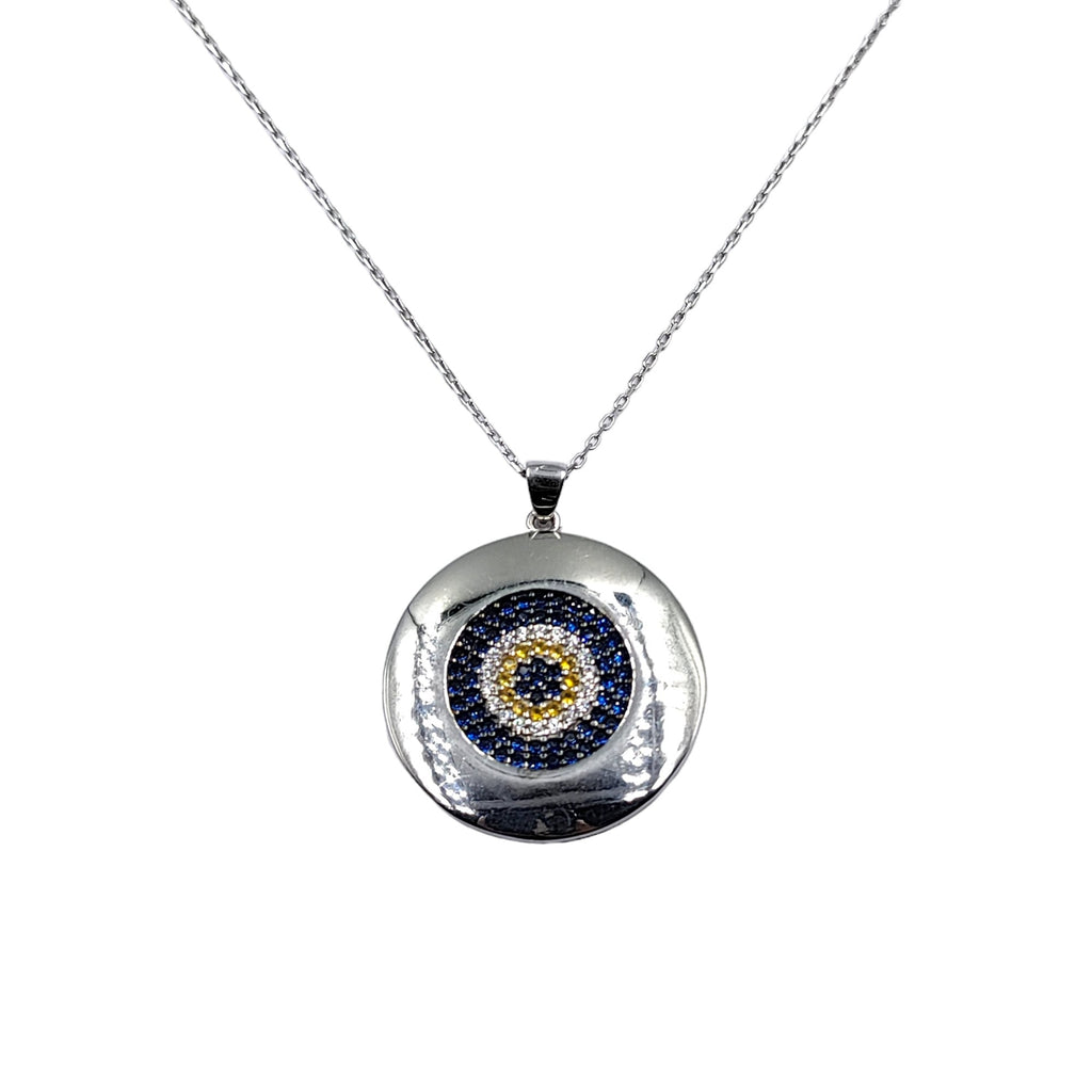 925 Solid Silver CZ Evil Eye Round Pendant Chain Necklace for Women Minimalist Handmade Gift for Good Luck Boho Jewellery