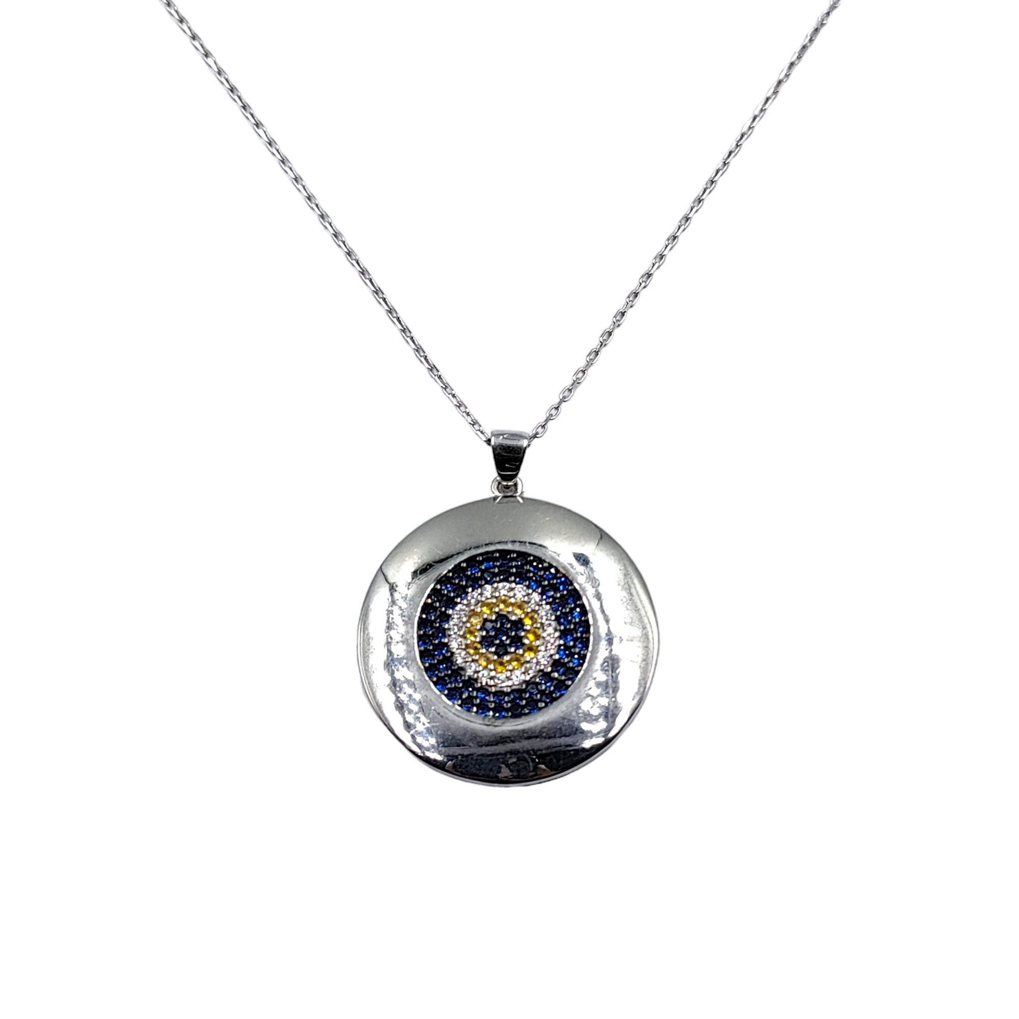 925 Solid Silver CZ Evil Eye Round Pendant Chain Necklace for Women Minimalist Handmade Gift for Good Luck Boho Jewellery