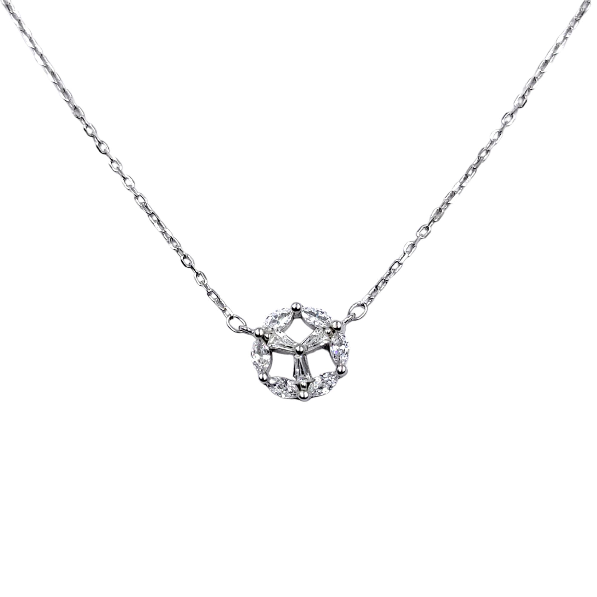 925 Sterling Silver Little Floral Charm CZ Round Pendant Chain Set for Daughter,Sister,Wife Beautiful Necklace Minimalist Handmade Gift
