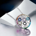 925 Solid Silver and Multi color Cubic Zirconia Circles Pendant Chain Set Unique Minimalist Handmade Gift for her/him