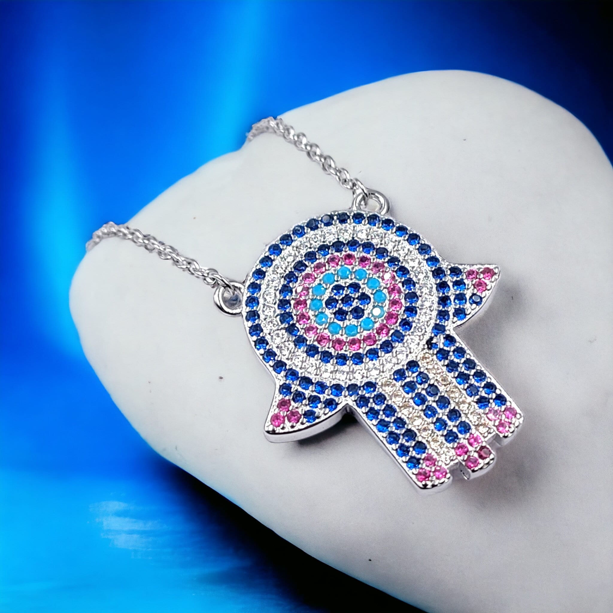 Good Luck Gift Evil Eye Spiritual Symbol Hamsa Hand Pendant and chain set 925 Solid Silver CZ Evil Eye Necklace Handmade Gift Boho Jewelry