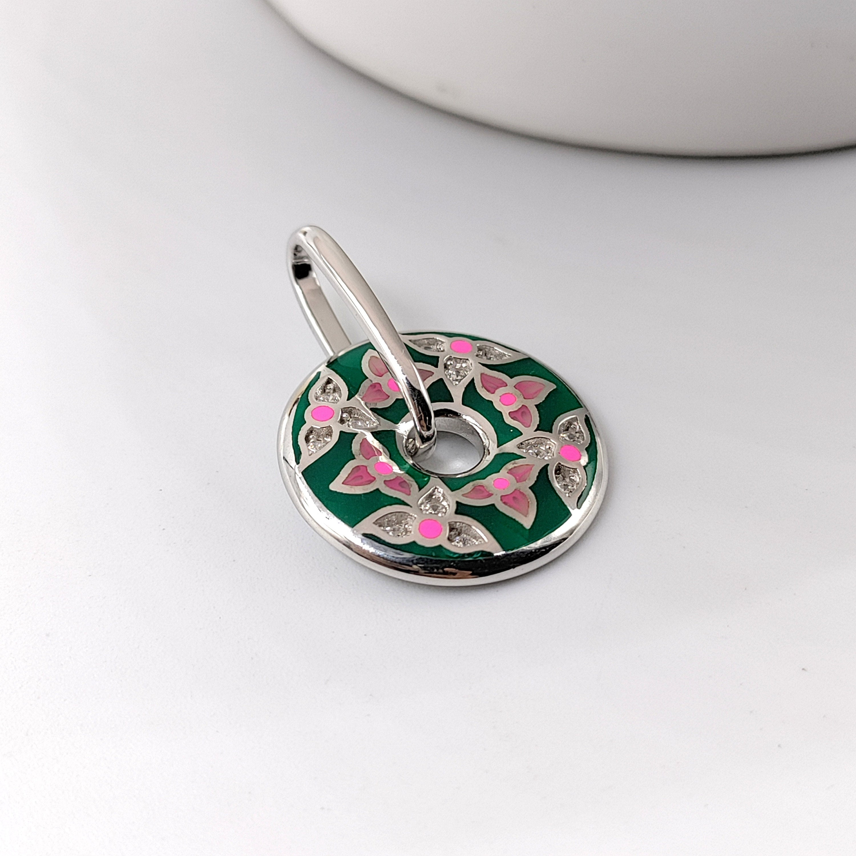 Multicolor Enamel Pendant Round 925 Sterling Silver Beautiful Handmade Jewellery