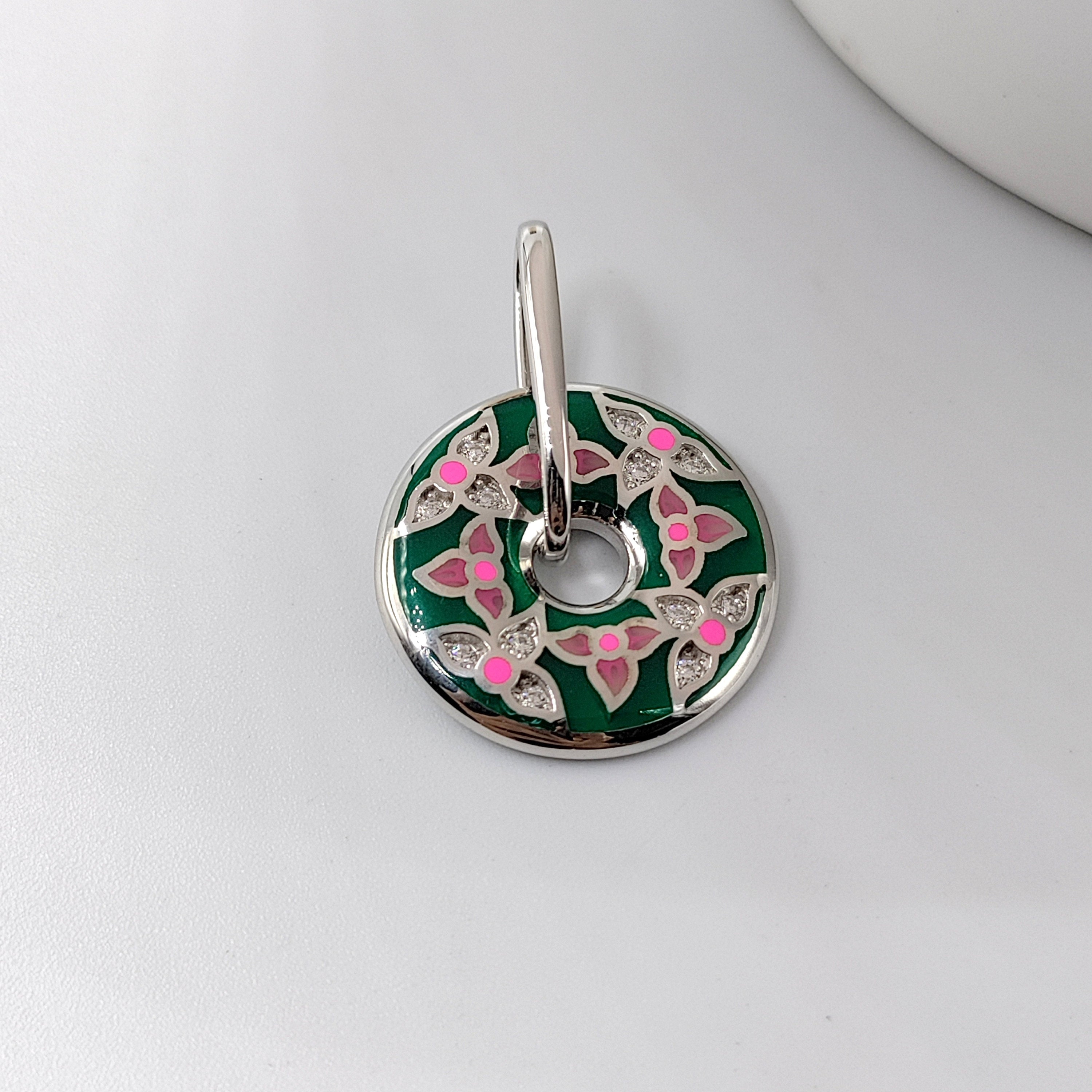 Multicolor Enamel Pendant Round 925 Sterling Silver Beautiful Handmade Jewellery