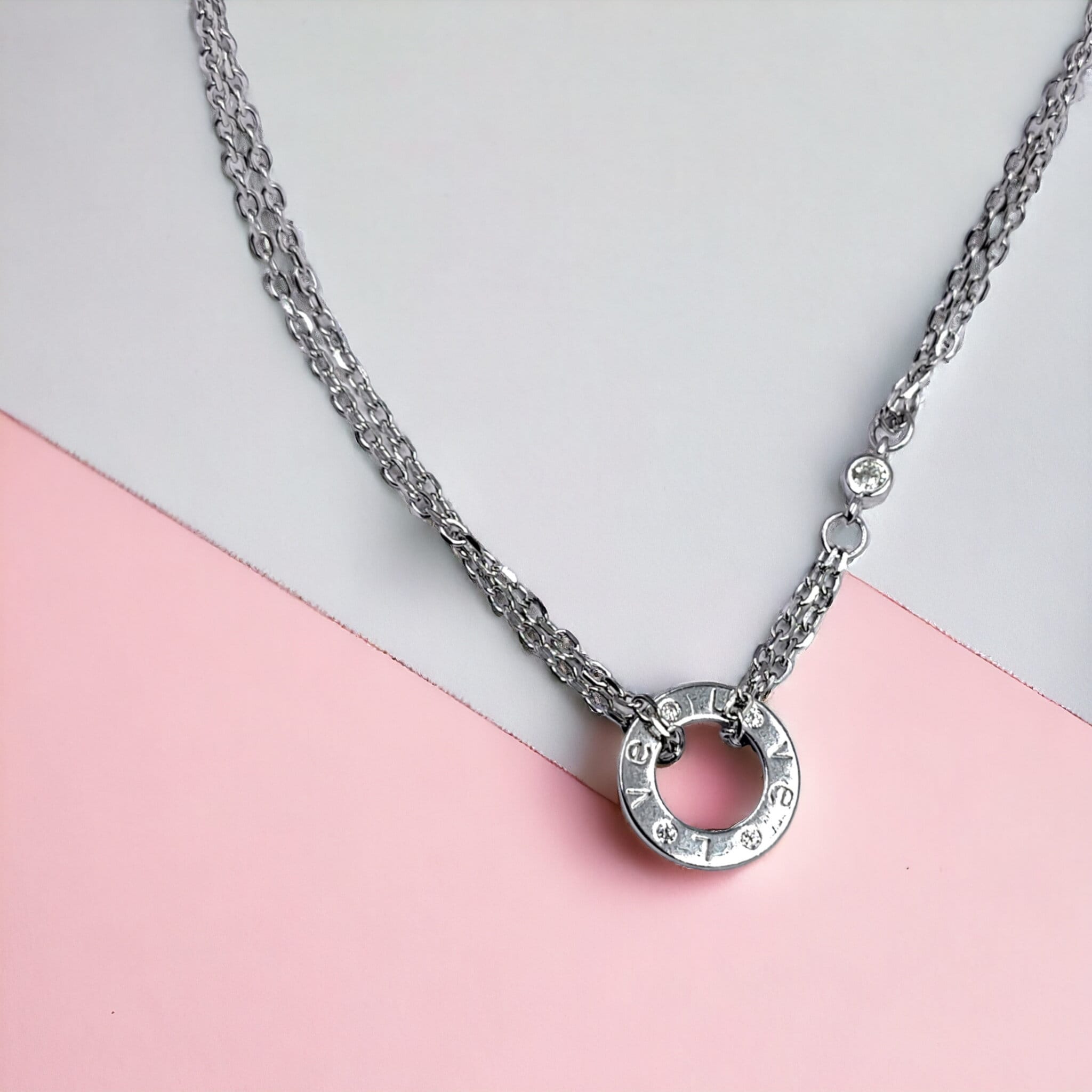 925 Sterling Silver CZ Round Circle with Love Written Unisex Necklace Pendant set Beautiful Minimalist Handmade Gift for lover